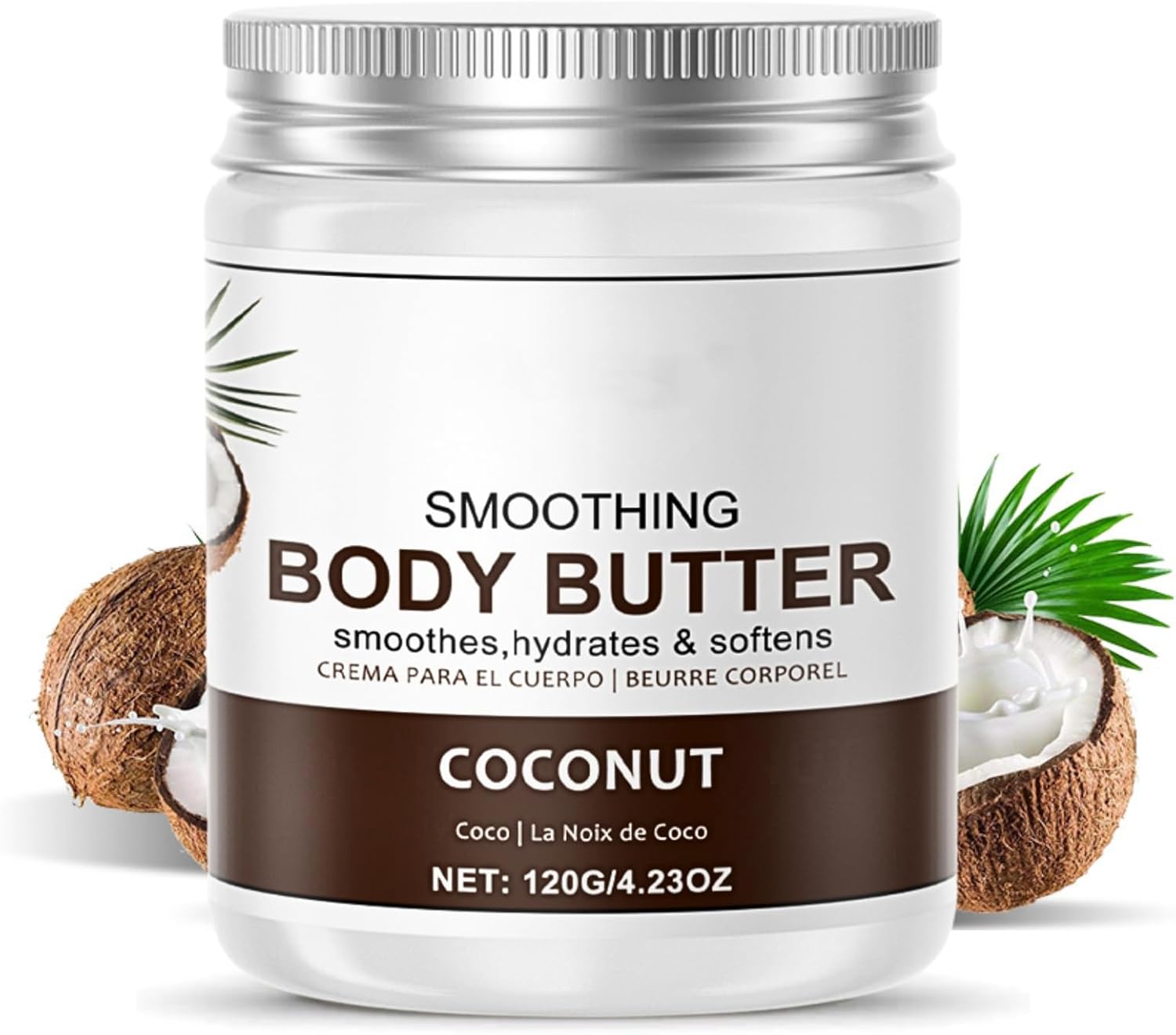 Coconut Body Butter, Coconut Oil Body Creams for Women, Coconut Cream, Coconut Body Lotion for Dry Skin, Coconut Moisturiser, Body Skin Care, Smoothes, Hydrates & Softens, 120g