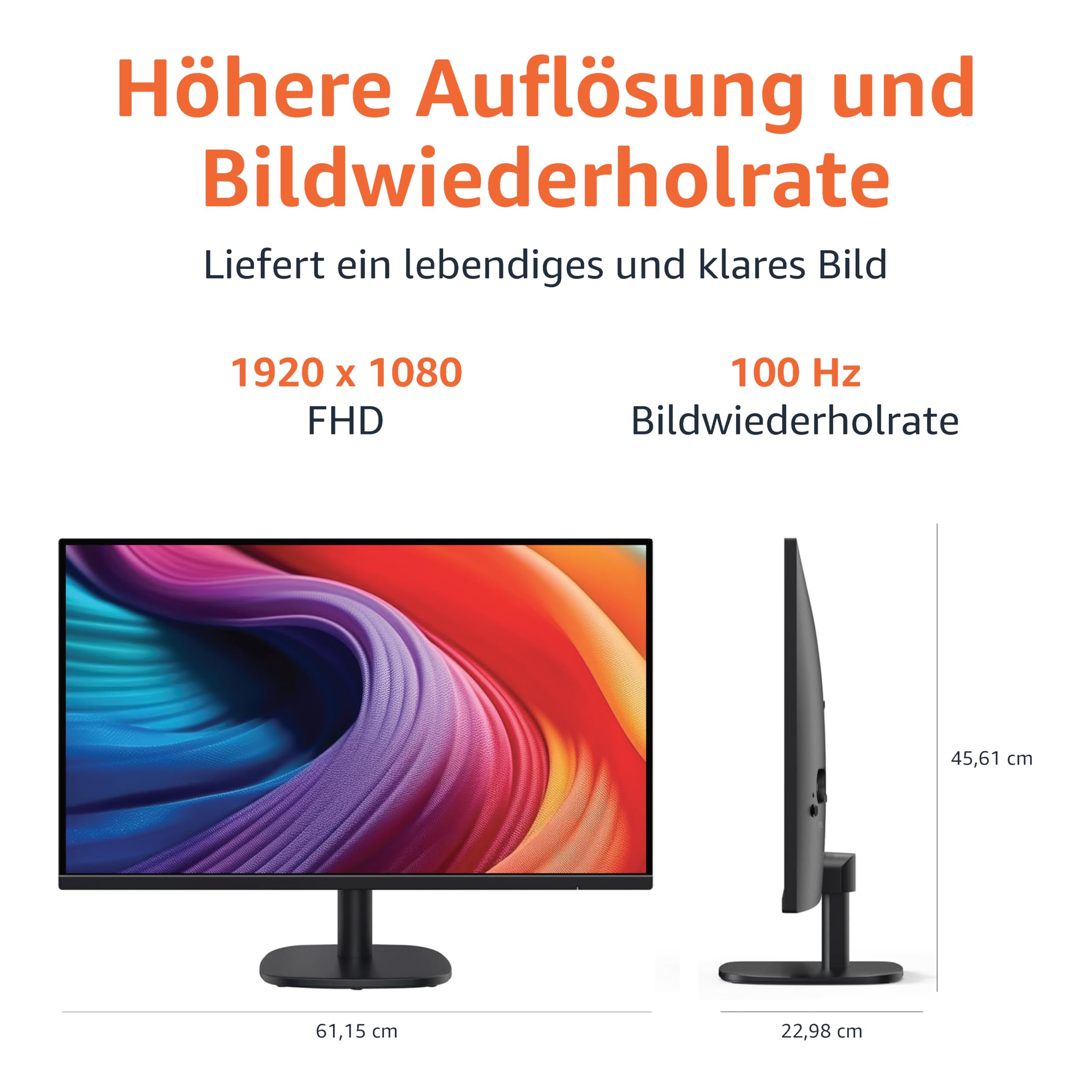 Amazon Basics Monitor 27 Zoll (68.6 cm), FHD 1080p, max. 100 Hz, VESA-kompatibel, integrierte Lautsprecher, Schwarz