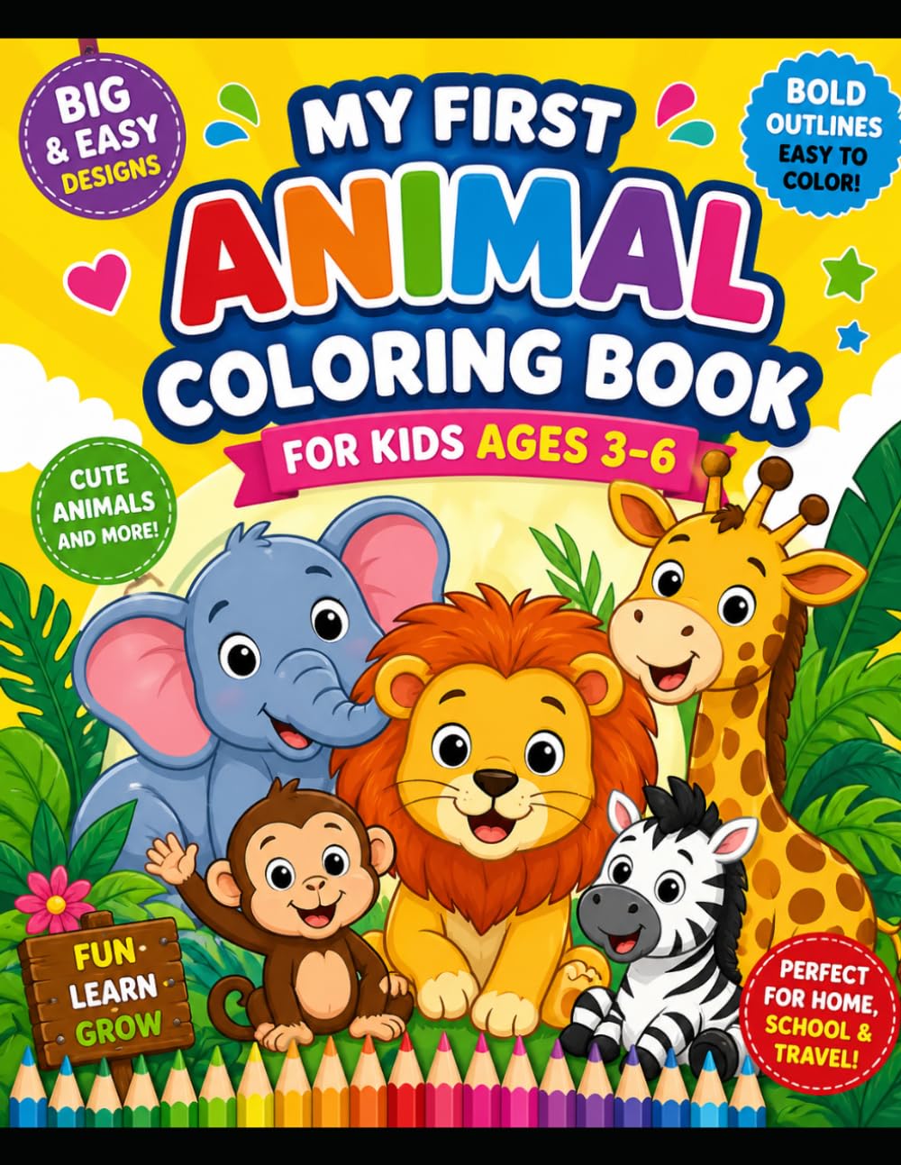Fun & Easy Animal Coloring Book for Kids Ages 3–6
