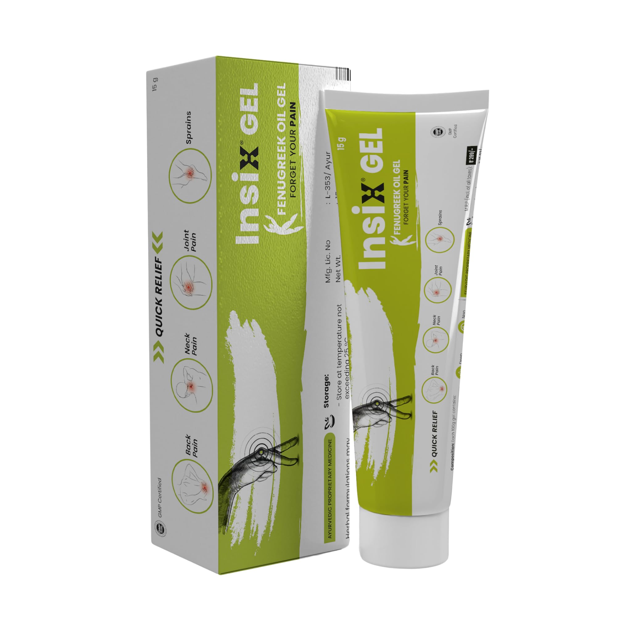 INSIX PAIN RELIEF GEL | Quick relief from Knee pain,back, neck, joint pain and sprains | Eases inflammation and muscle spasms | Fenugreek oil gel | Deep absorption | Non greasy | 15g