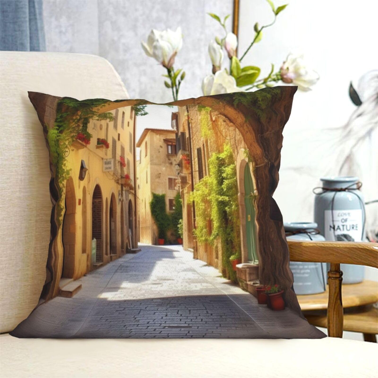 NBSKSDLK Italian Street Throw Pillow Covers 12"x12" Modern Home Decor Pillow Cases Decorative Pillowcase Square Soft Couch Pillows Cover for Sofa Bed