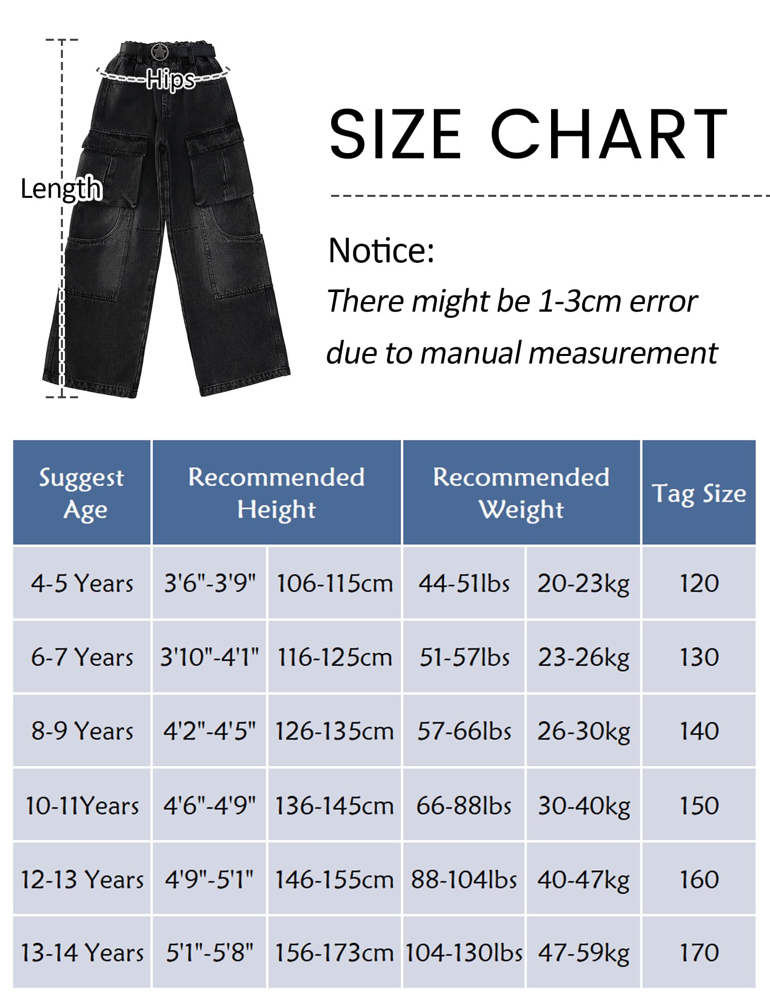 SEAUR Jeans Cargo Fille 5-16 Ans Mode Décontractés Y2K Pantalon en Demin Enfant Fille Jambe Large Jeans Ample Ados Fille