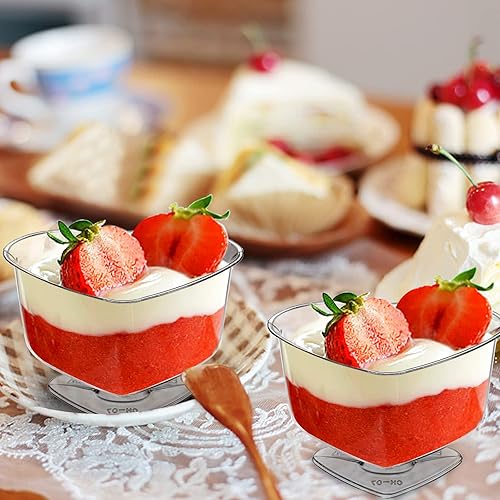 Miniatura 4 de Foraineam Paquete de 50 cuencos transparentes para servir postres con cucharas, mini vasos de postre de plástico de 4 onzas, vasos desechables