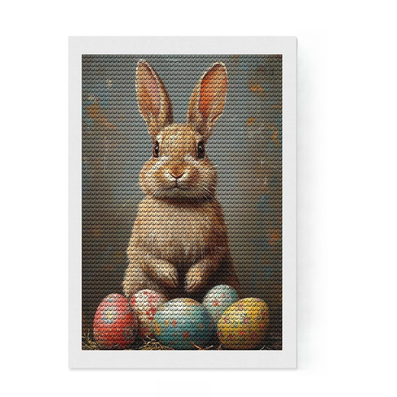 Junmoney Easter Bunny with Eggs Diamond Art Kit 8"x12", Modern Decor, for Adults, with Tool Kit, Thoughtful Handmade Gift, Fun Craft Experience