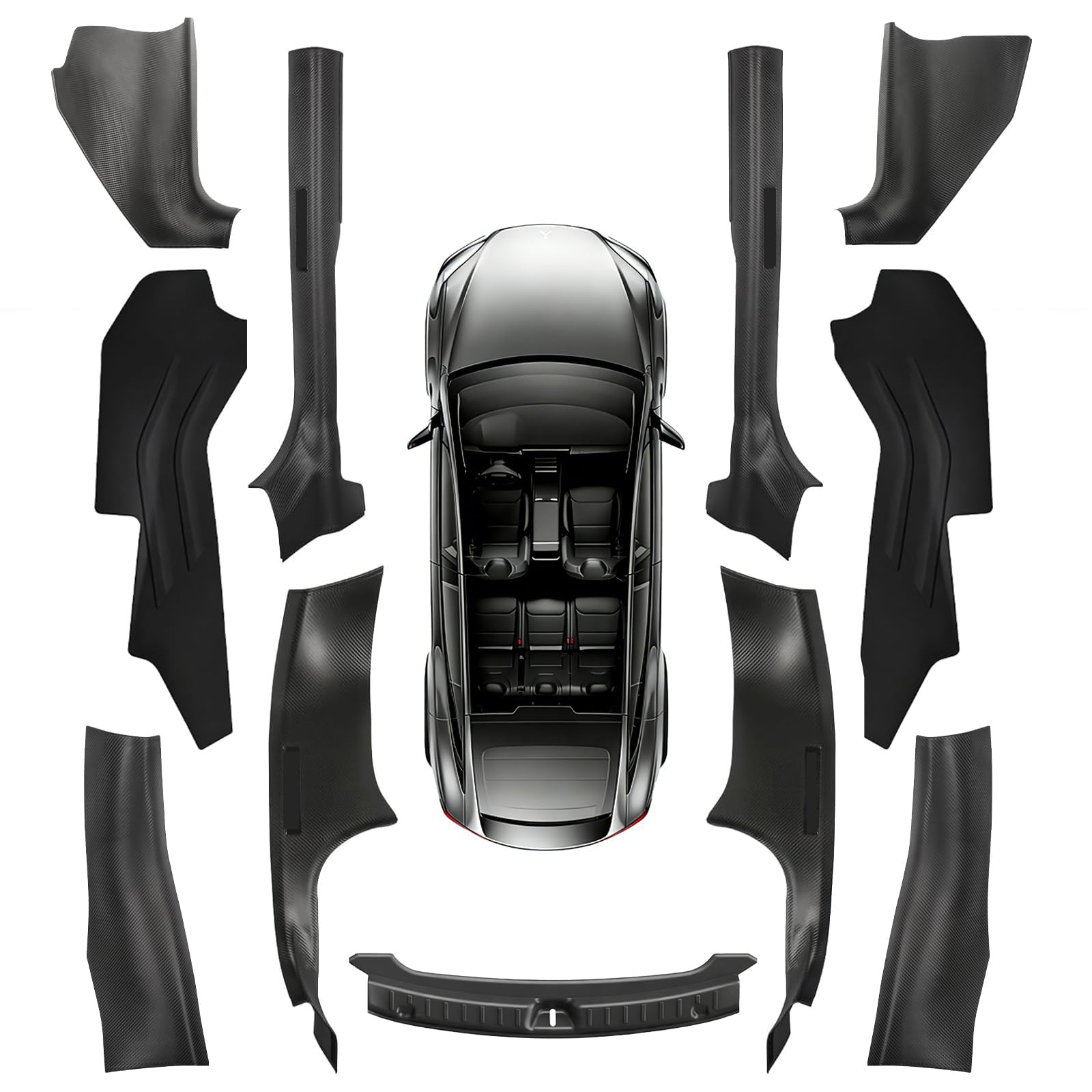 Photo 1 of 11PCS Carbon Fiber Door Sill Protector Model Y Juniper 2025 2026 8Pcs Door Sill Protector and 2Pcs Center Console Anti-Kick Pads and Rear Bumper Guard for Tesla Model Y Juniper Accessories