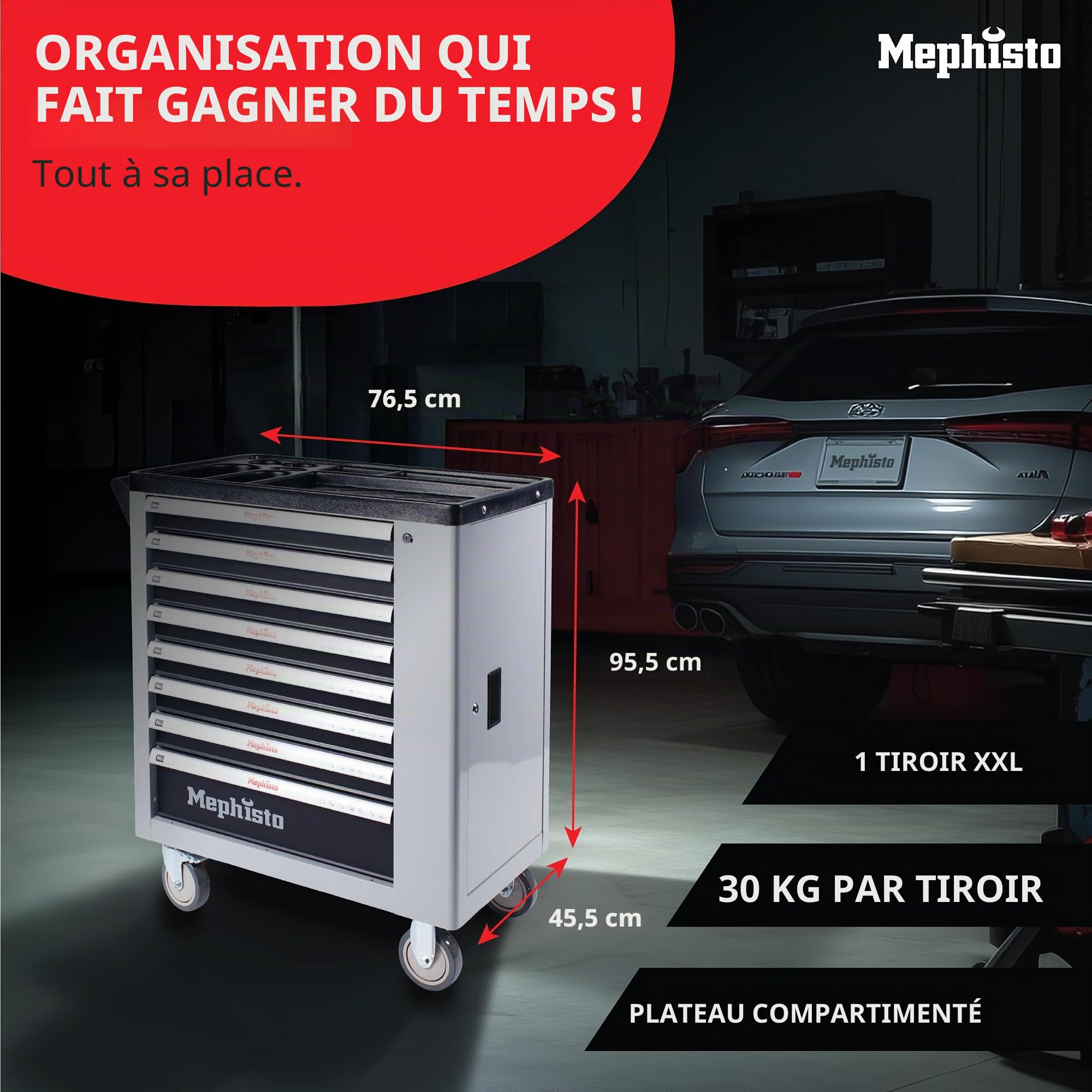 Mephisto Servante d'atelier Chariot à Outils Chariot à Outils avec 8 tiroirs sans Outils Contenu