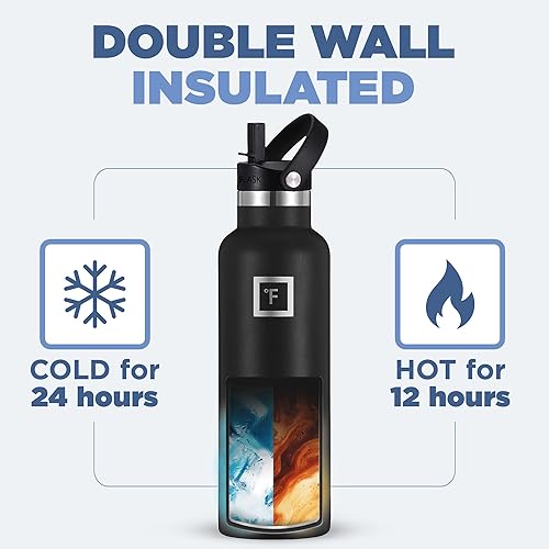 Miniatura 4 de IRON FLASK Botellas de agua de campamentosenderismo, 3 tapas (estrecha con popote), sin fugas, aisladas al vacío, acero inoxidable de doble pared,