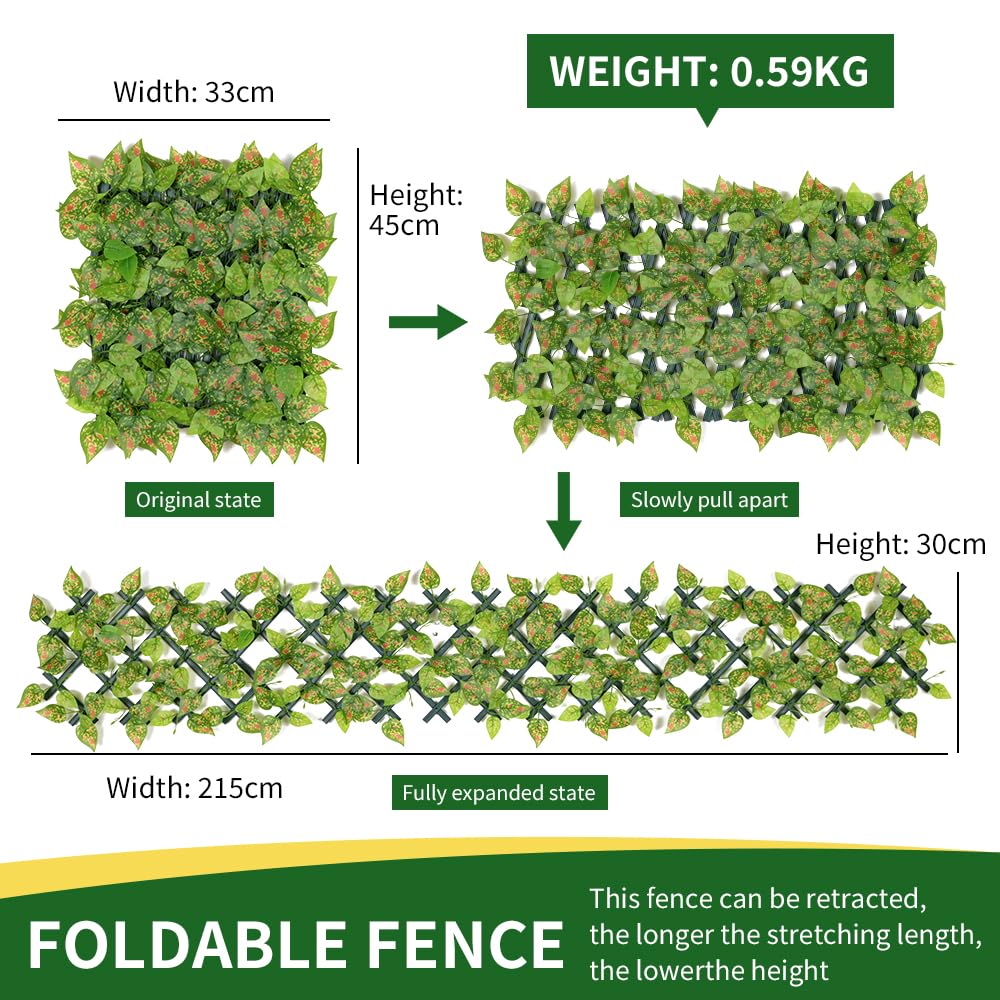 Expandable Garden Fence Panels - Privacy Screen with Faux Ivy & Greenery - 200x30cm (Speckled Green) - Image 4