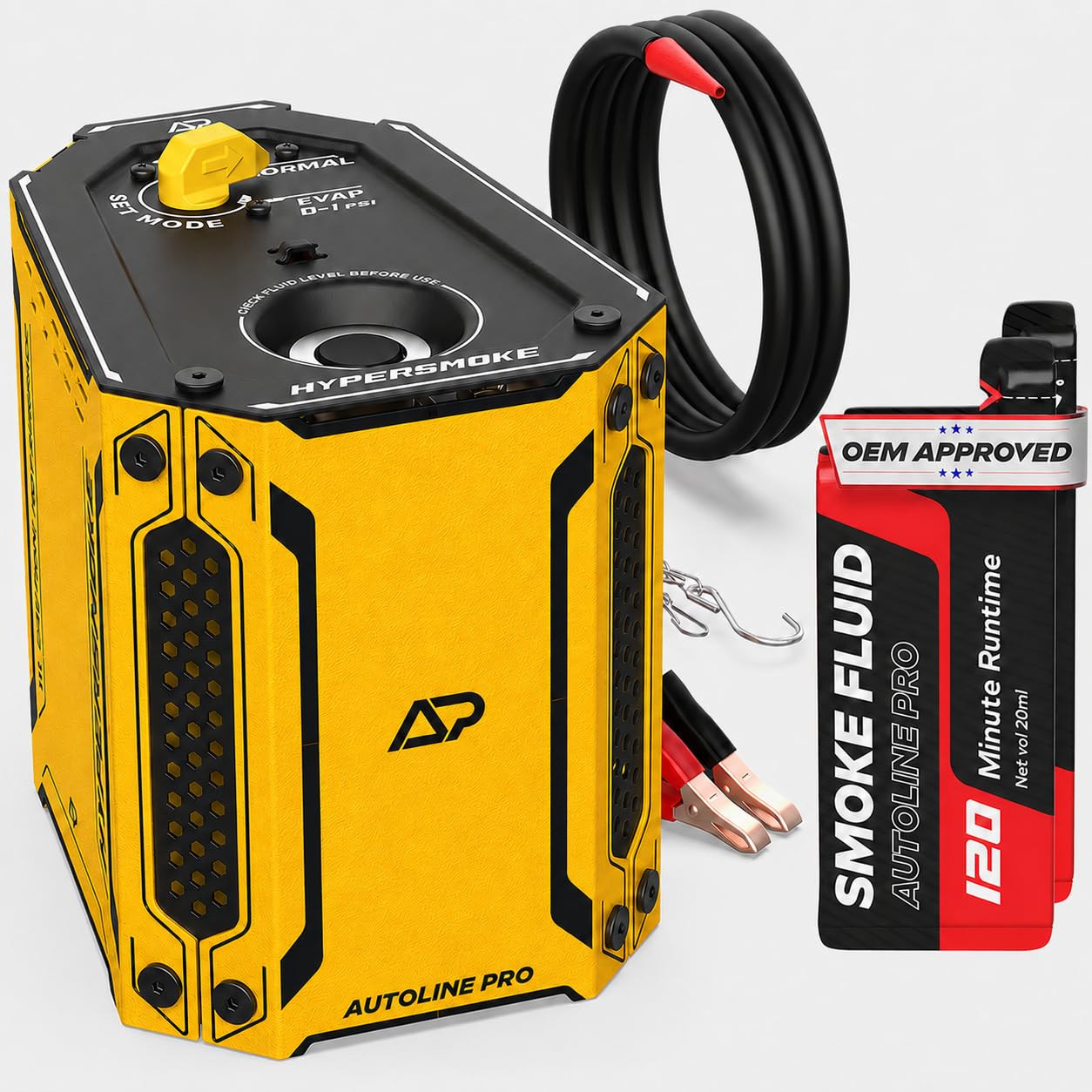 AutoLine Pro HyperSmoke™ Automotive Smoke Machine EVAP Vacuum Leak Tester – Adjustable Pressure – OEM Approved Smoke Fluid – Built-in Air Compressor Motor - Includes Smoke Fluid x2.