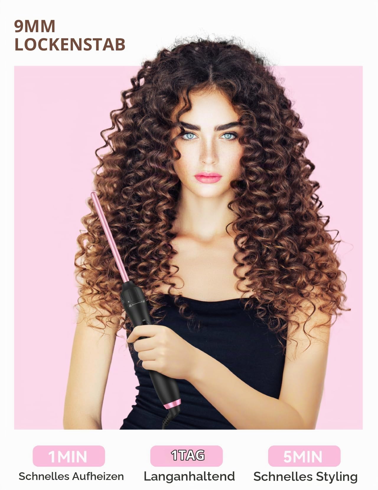 LANDOT Lockenstab mit Thermobürste 5-in-1 Set: Für Volumen & definierte Locken, 38mm Bürstenkopf & 4 Lockenwickler(9-32mm), Leicht zu verwenden, Ideal für Anfänger & tägliches Styling