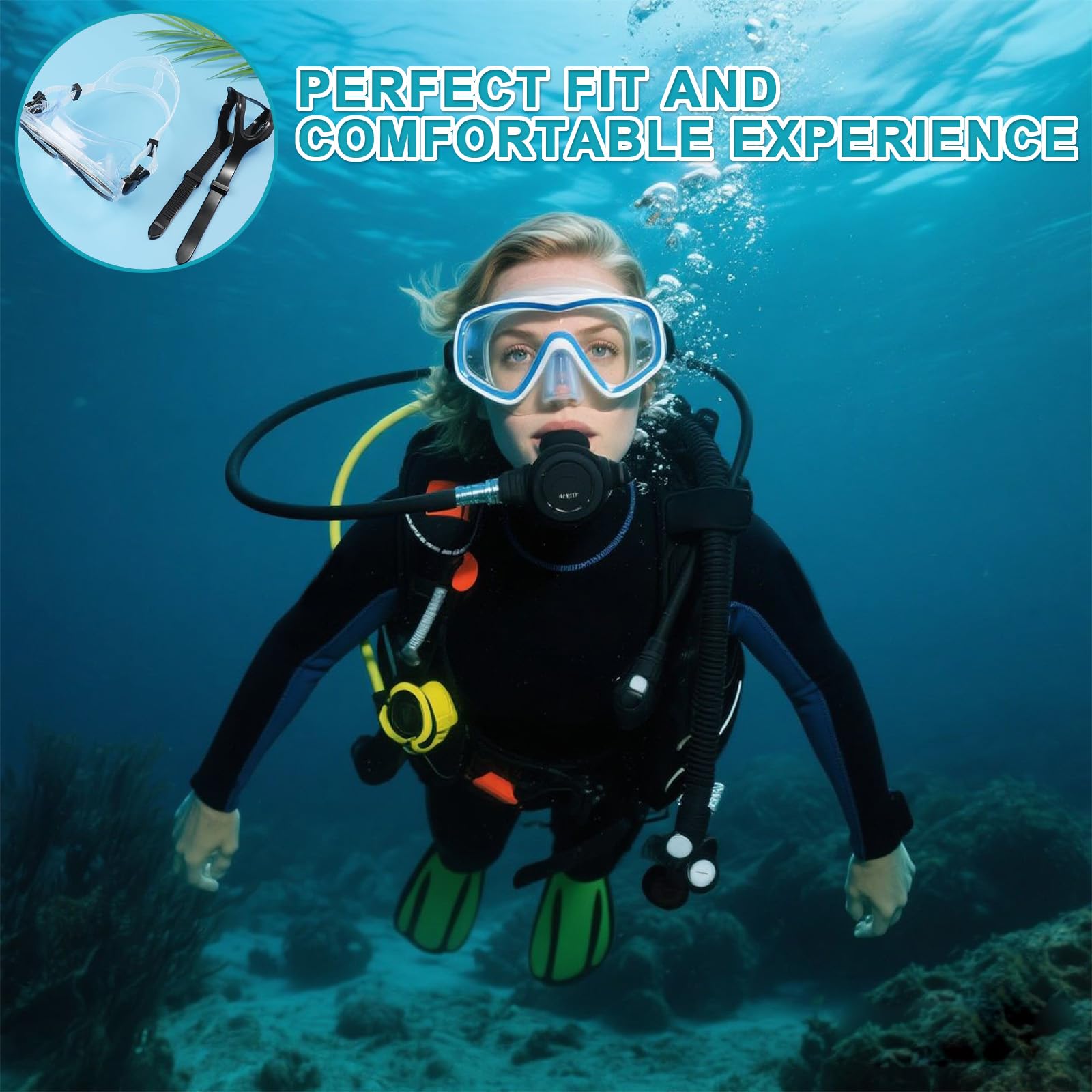 Cinghie per maschera subacquea, cinghie regolabili in silicone per immersioni, snorkeling e maschere subacquee, morbide e resistenti, 2 pezzi, bianco/nero, 56 x 1,8 cm