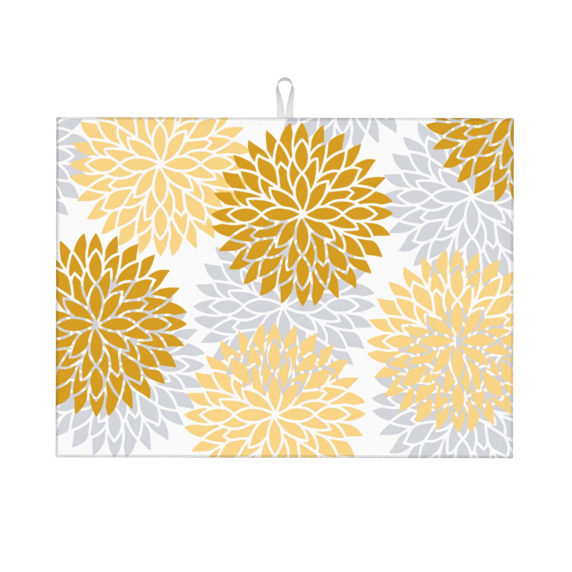 Dish Drying Mat for Kitchen Counter 18 x 24 Inch Microfiber Floral Dish Mats for Drying Dishes Absorbent Dish Rack Pad for Dishes Draining Mat