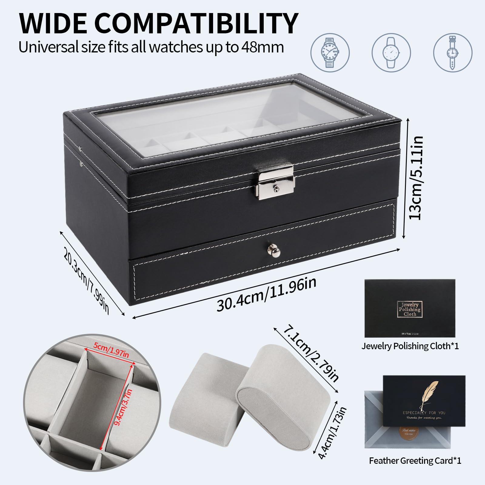 Caja de almacenamiento para relojes con tapa de cristal