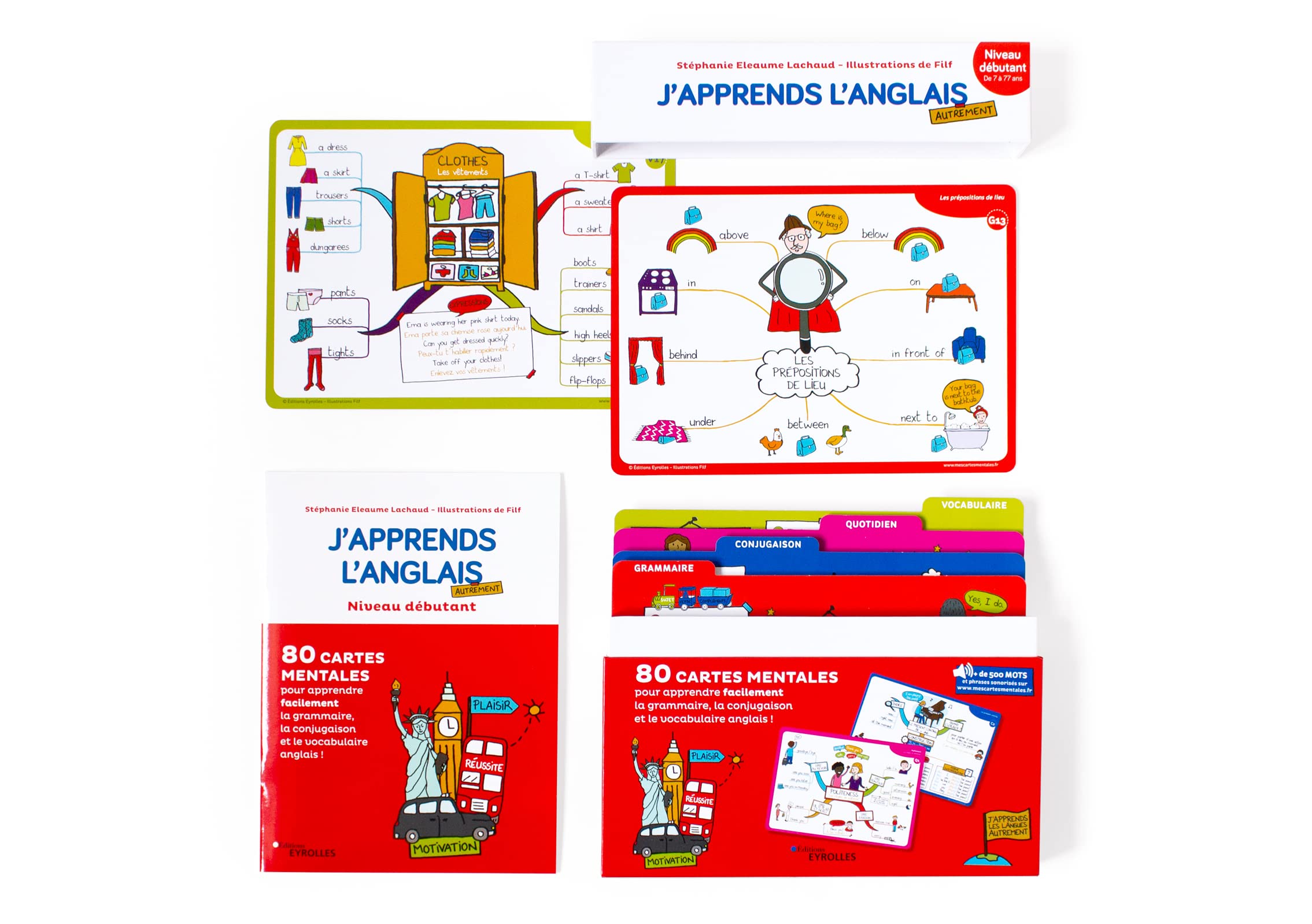 J'apprends l'anglais autrement - Niveau débutant: 80 cartes mentales pour apprendre facilement le vocabulaire, la conjugaison et la grammaire anglaise