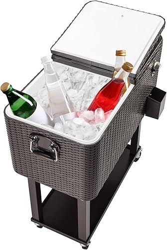 Miniatura 9 de Cimcame Enfriador de pie para exteriores con ruedas para exteriores, carrito enfriador de bebidas de 80 cuartos de galón para patio, bar, fiesta