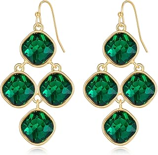 Emerald Dangle Earrings Gold Statement Earrings For WomenFashion Drop Earrings Chandelier Earrings Gold Jewelry For Women Green Earrings