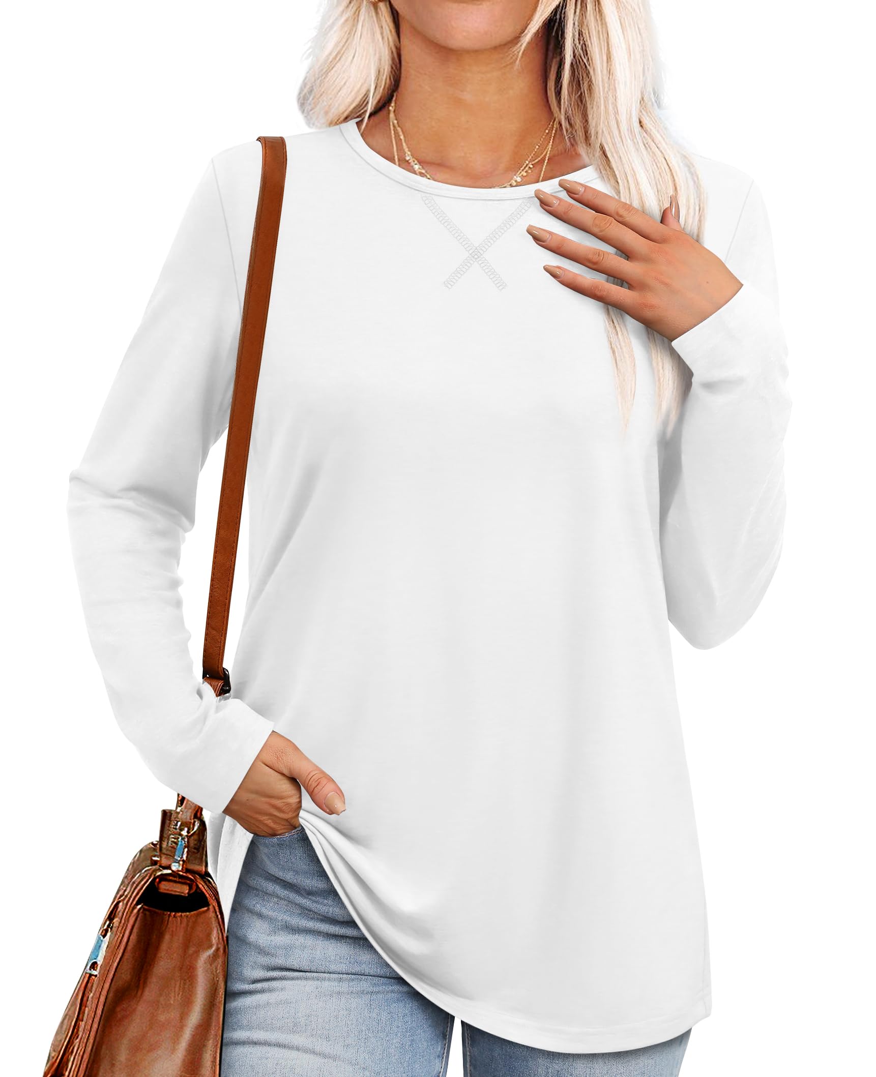 OFEEFAN Women's Long Sleeve Basic Shirts 2024 Fall Tops