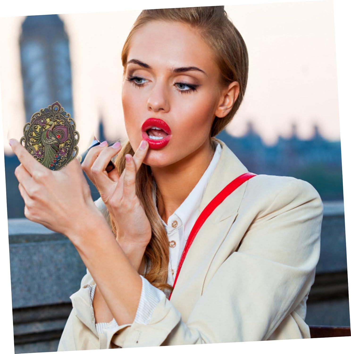 BESTYASH Vintage Peacock Handheld Makeup Mirror with Comb, Metal Glass image 4