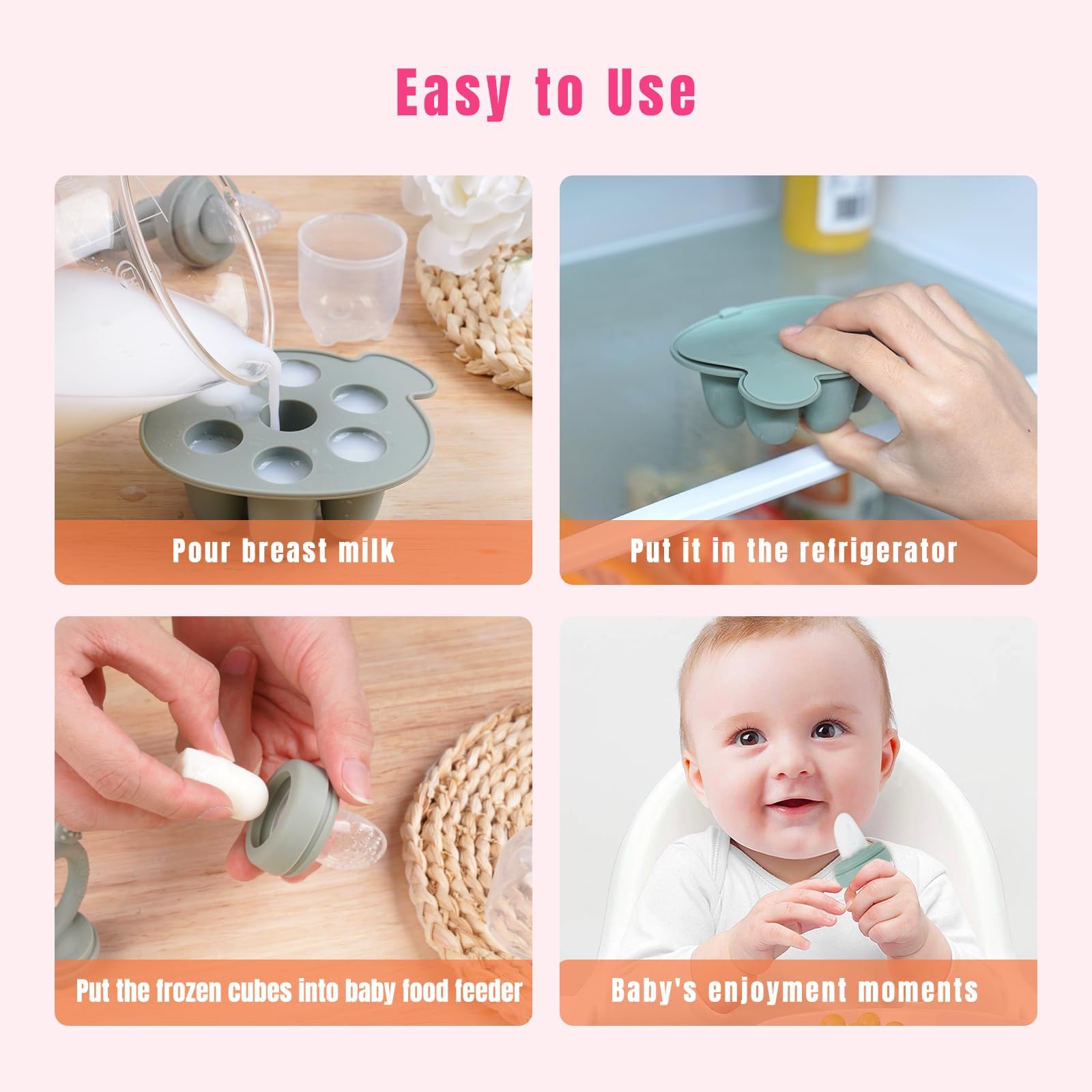Chupete alimentador de frutas para bebés, comedero de silicona para alimentos para bebés, moldes para congelar paletas de leche materna para dentición de bebés y autoalimentación infantil