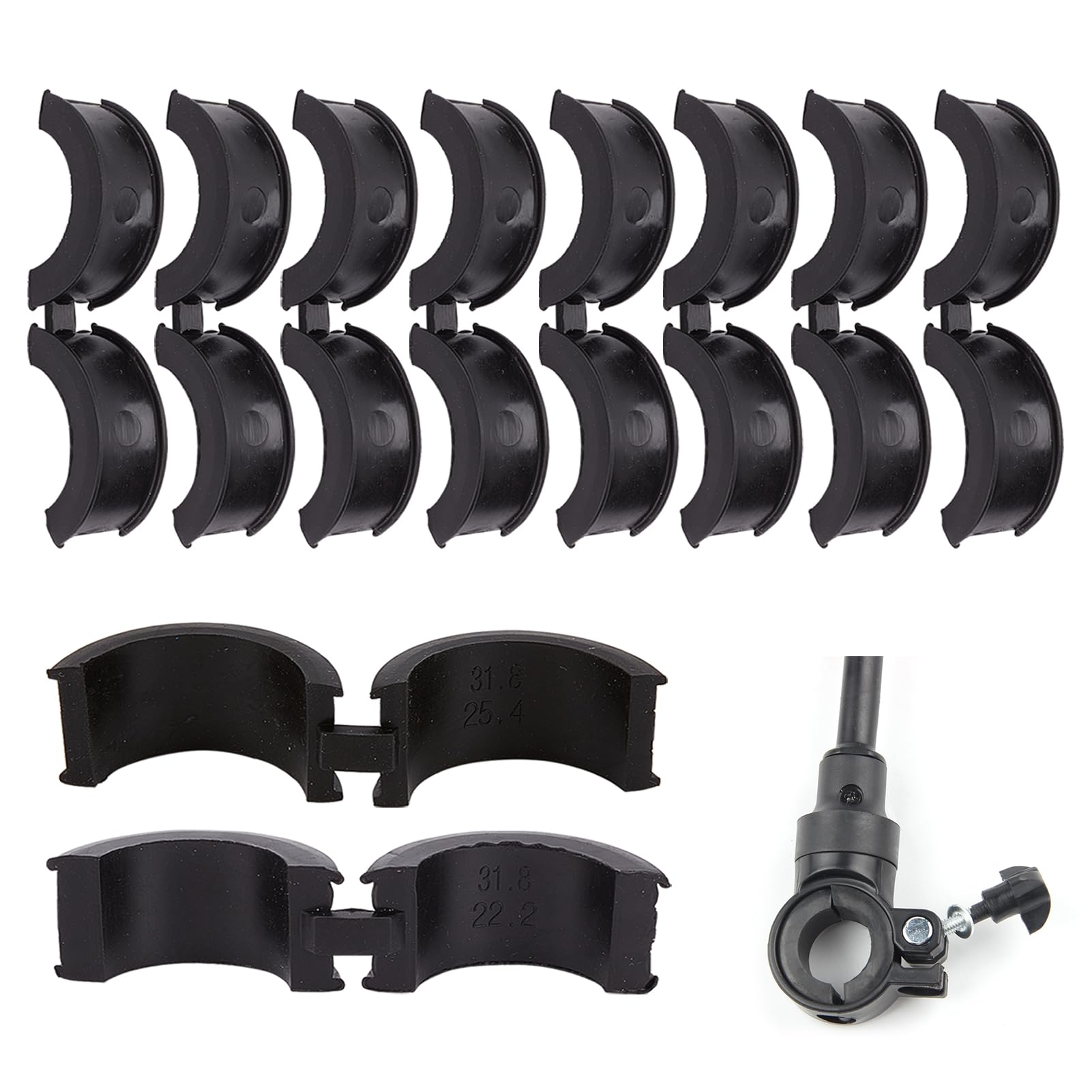 NICENEEDED 8 Pcs Black Bicycle Gasket Adapter, Handlebar Rubber Gaskets, Anti-Vibration Handlebar Stem Shim Spacer Adapters to Fit 22.2/25.4 mm to 31.8 mm Bike Stem for Road Mountain Bikes