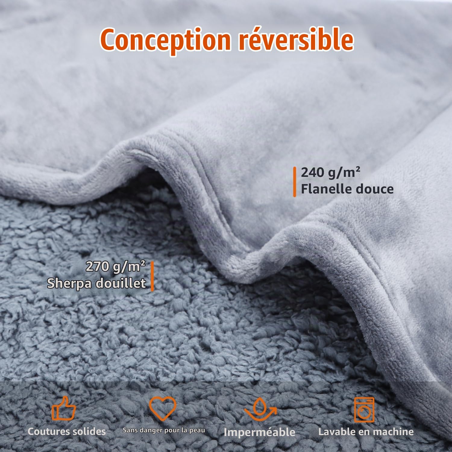 Nobleza Couverture Imperméable pour Chien, L 127 x 100cm Douillette Doux Plaid pour Animaux pour Chien Chat, Lavable en Machine, Réversible, Protection pour Canapé Lit, Gris