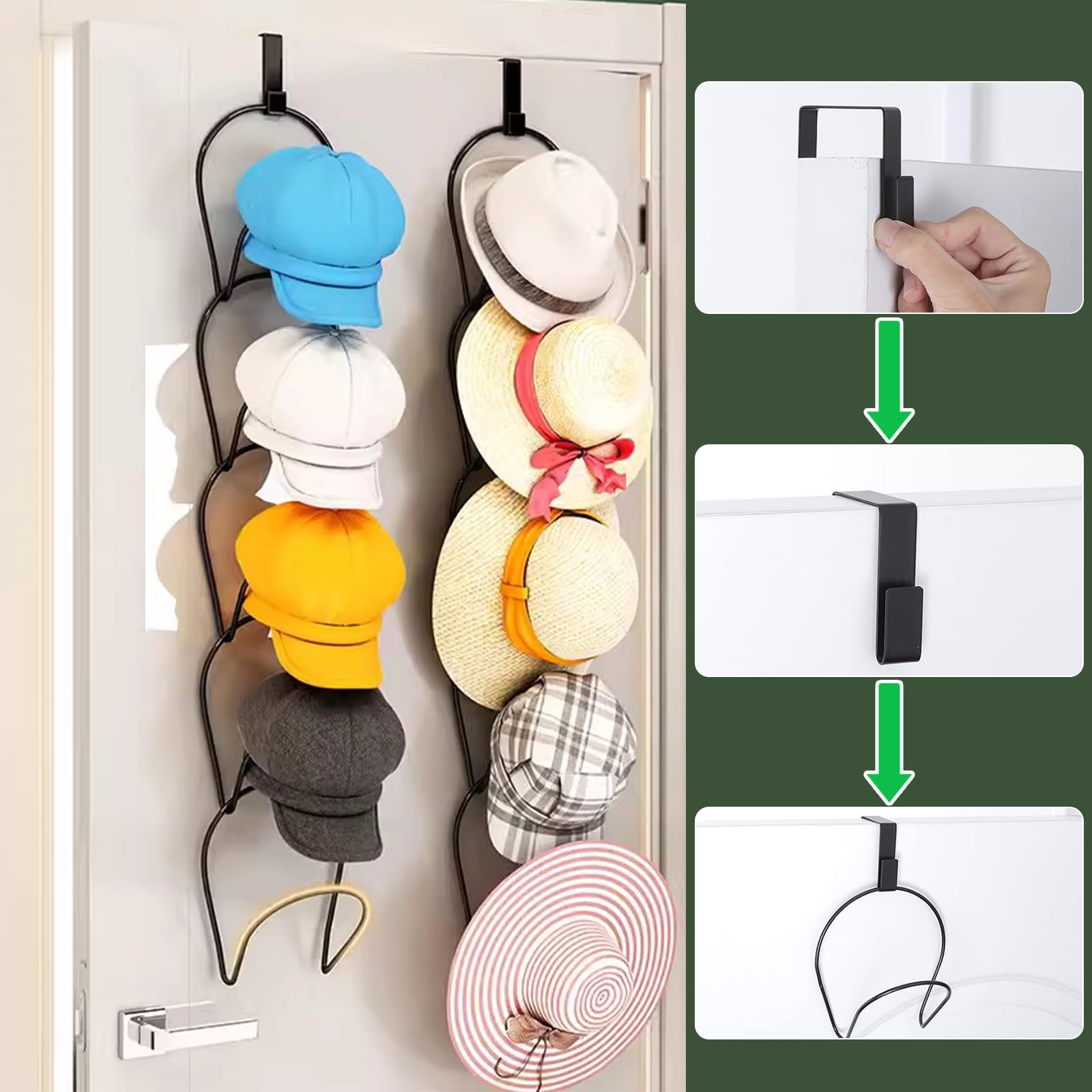 Porta Cappelli Da Parete Pizsieat 10 Pezzi - Supporto Metallico Per Sciarpe, Borse, Asciugamani, Nero - Foto 8