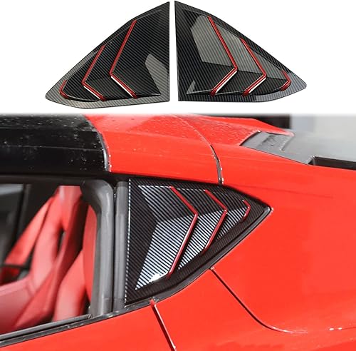 crosselec Rejillas laterales de fibra de carbono para ventana de aire para Chevrolet Corvette C8 Coupe 2020-2022 línea roja de fibra de carbono