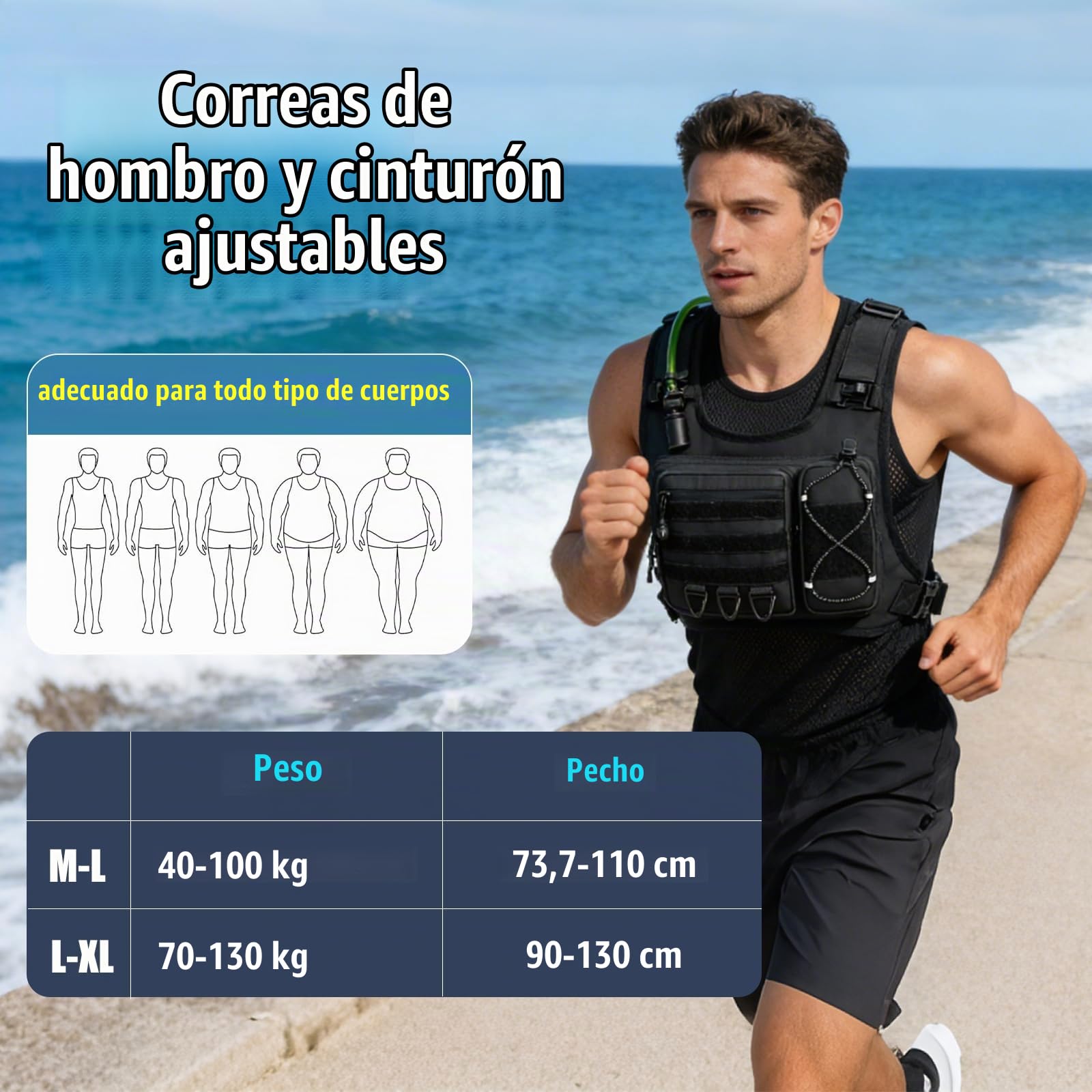 Chaleco Running Hombre Mujer Tactico con Bolsa Agua 2L, Chaleco Hidratacion Trail Running Impermeable, Mochila Hidratacion Running Vest Mochila Running Molle para Correr Senderismo Montaña