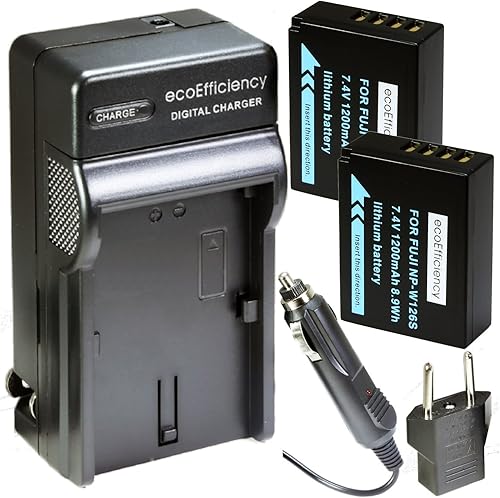 ecoEfficiency 2 baterías NP-W126S y cargador para FujiFilm XT-200, X-100V X-A7 X-H1 X-T10 X-T20 X-T30 X-T100 X-100F X-Pro1, X-Pro2 X-Pro3 X-A2 X-A3 disponible en Yaxa Colombia