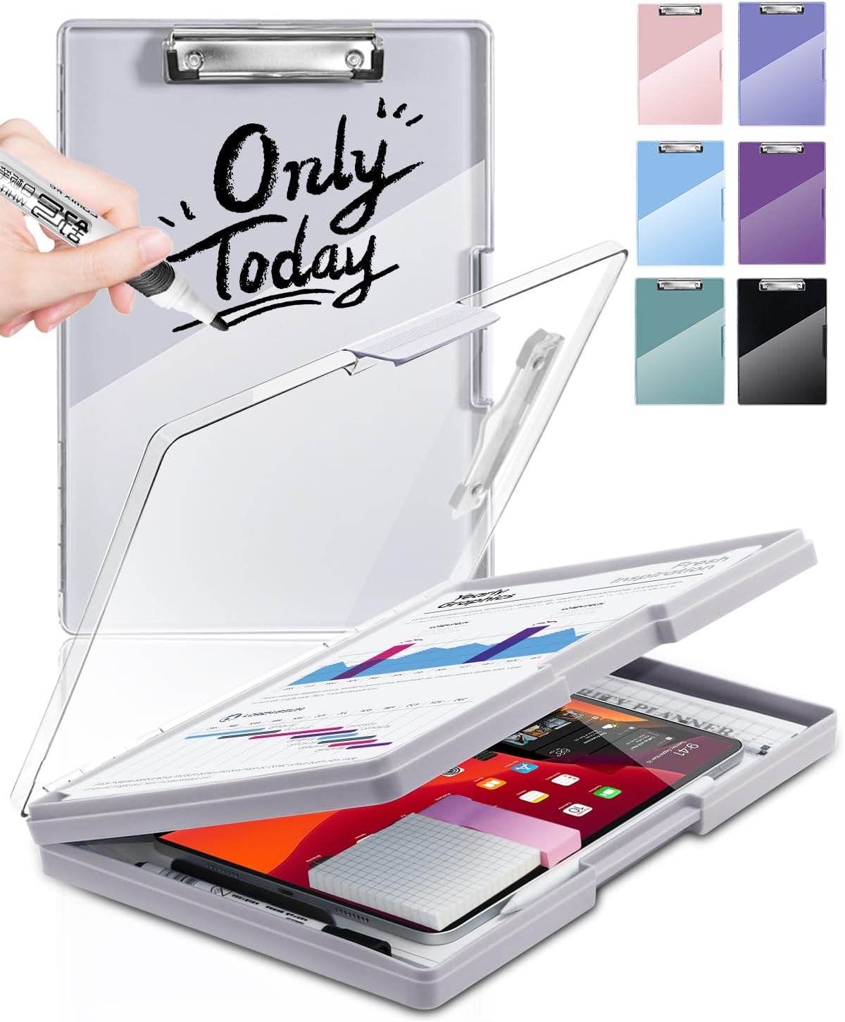 Clearview Clipboard with 2 Storage, Dry Erase 8.5x11 Heavy