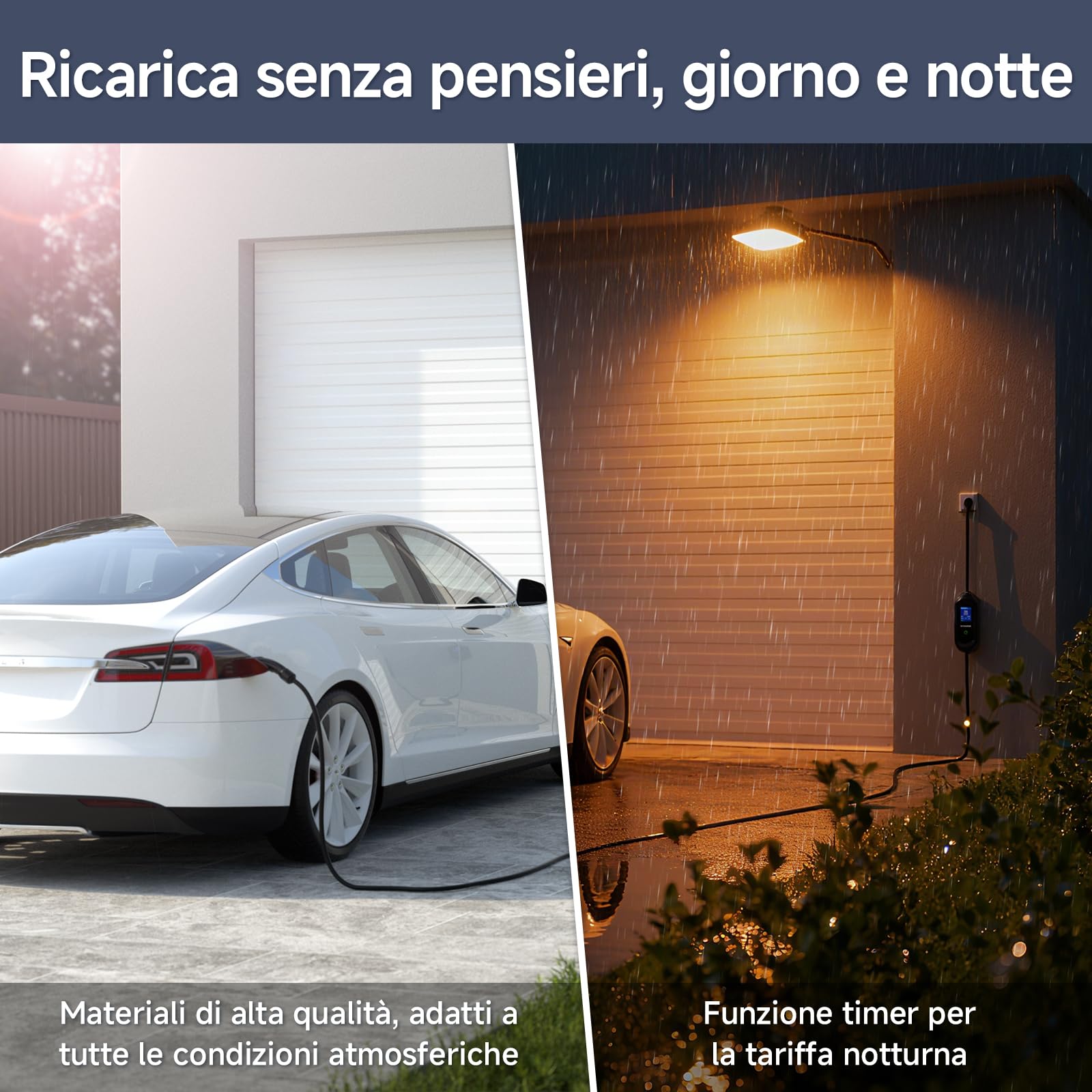 Colonnina Ricarica Auto Elettrica 3.6kW 5m, 6-16A Cavo Ricarica Auto Elettrica Tipo 2, Carichino Auto Elettrica, IP65 Monofase con LED Controllo Digitale Compatibile con EV/PHEV