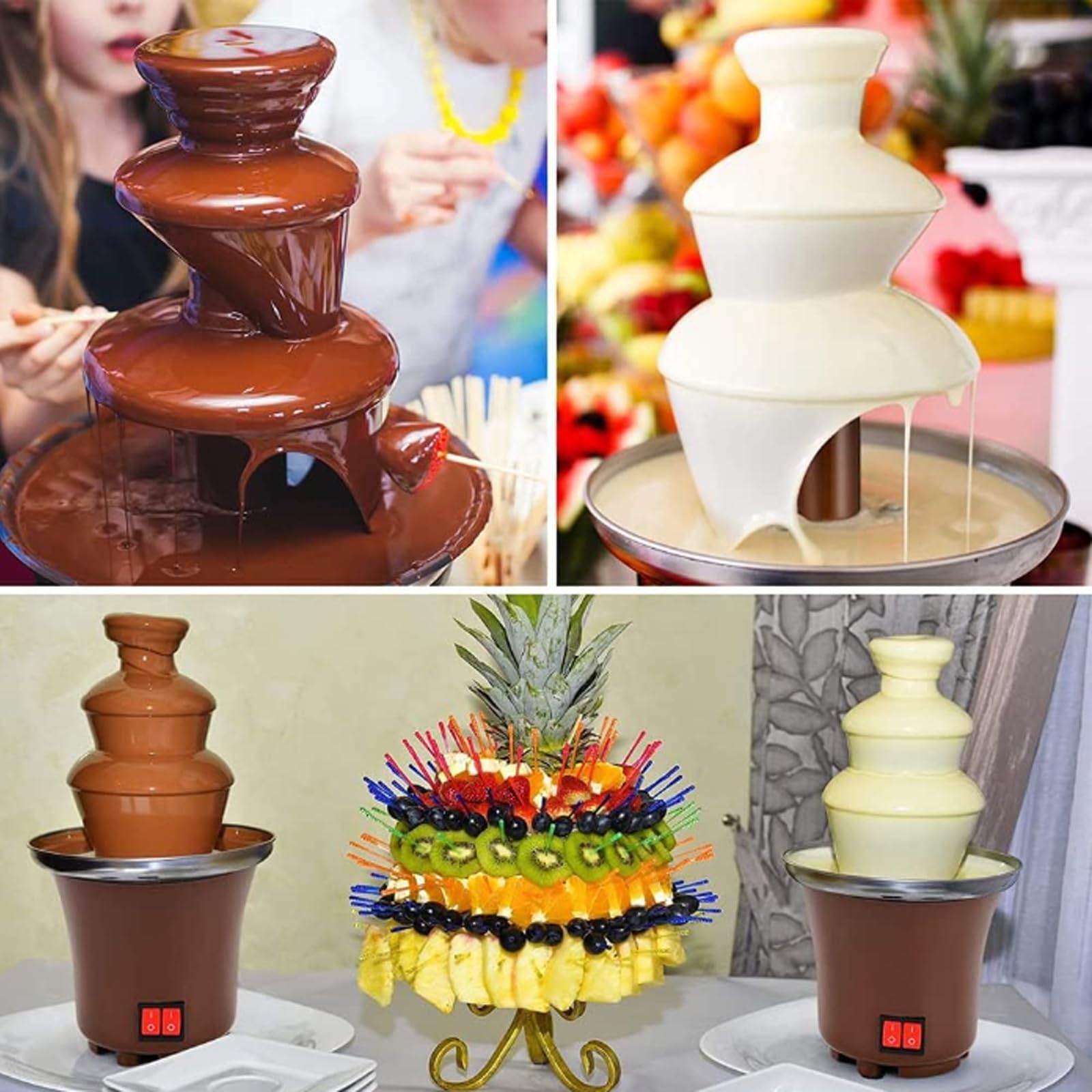 Fuente de chocolate de 3 niveles, fondue de chocolate de 65 W, torre de chocolate eléctrica para derretir chocolate, máquina de lava de chocolate para fiesta, boda, restaurante, equipo de buffet