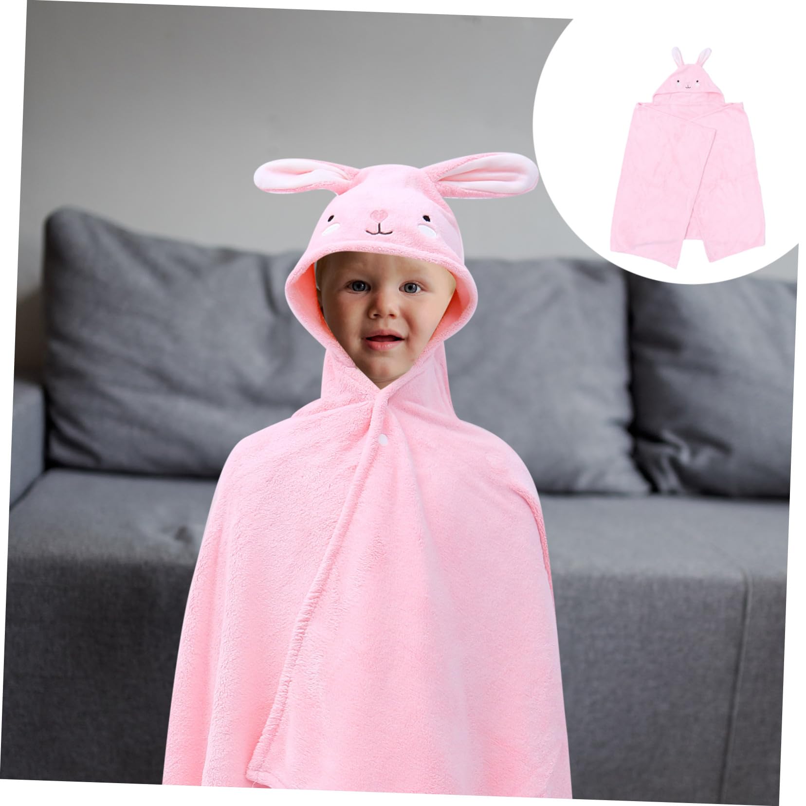 Serviette de Bain Garçon Fille à Capuche Animal Cartoon Couverture Denveloppement Garçon Fille Douce et Boulochage Confortable et Rose Lapin
