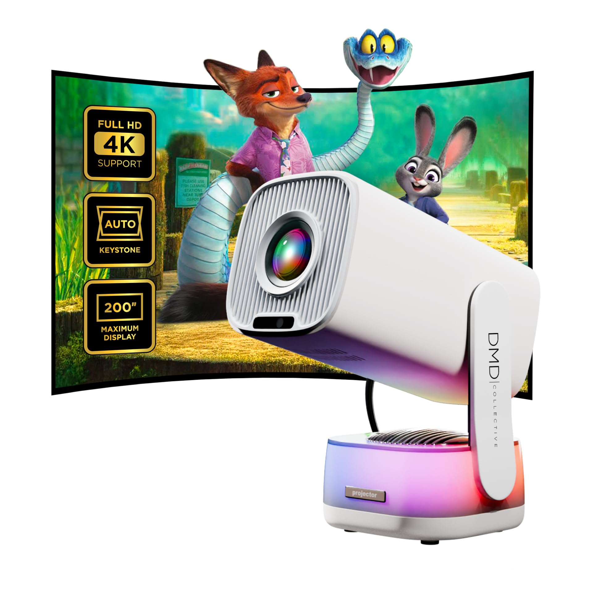 DMD Collective – Projector, 18000 Lumen Smart FHD 1080P Portable