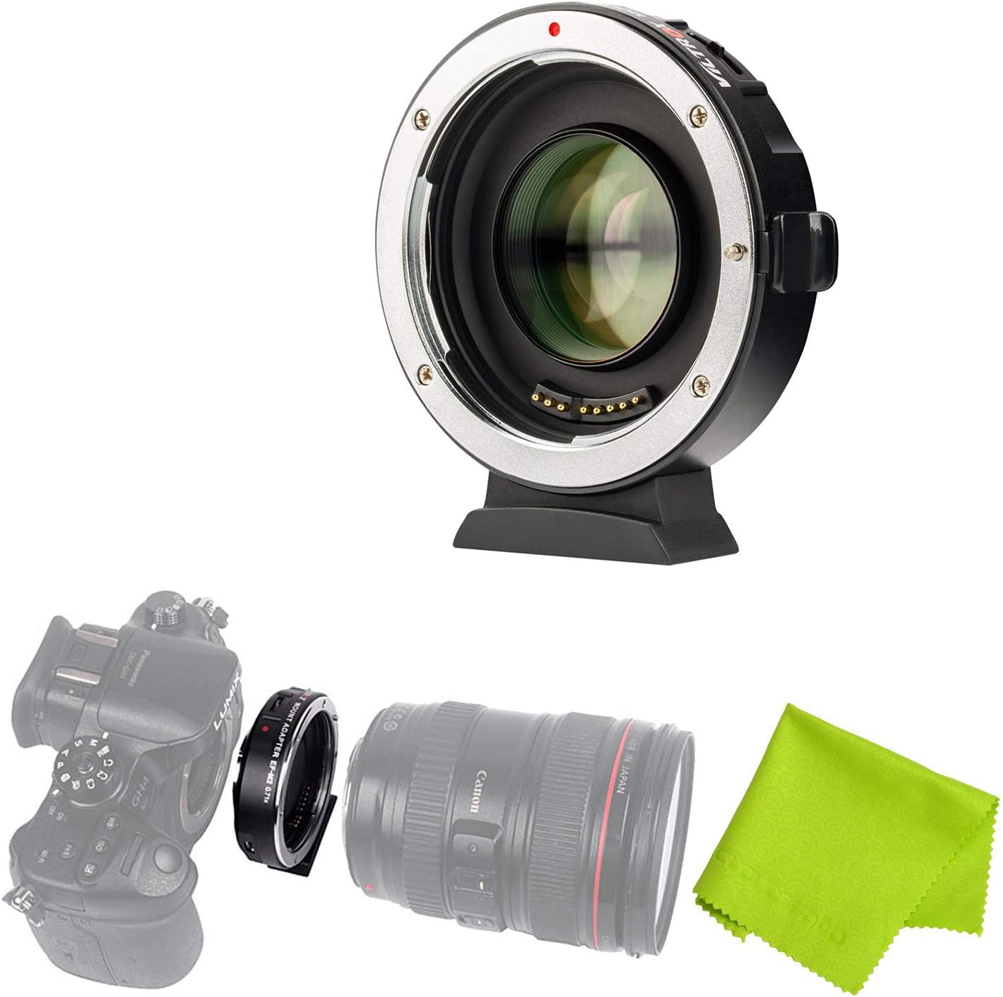 Viltrox EF-M2 II Auto Focus Lens Mount Adapter 0.71X Speed Booster for Canon EOS EF Lens to Micro Four Thirds (MTF, M4/3) Camera,with USB Update Port + CLOUDSFOTO Cleaning Cloth