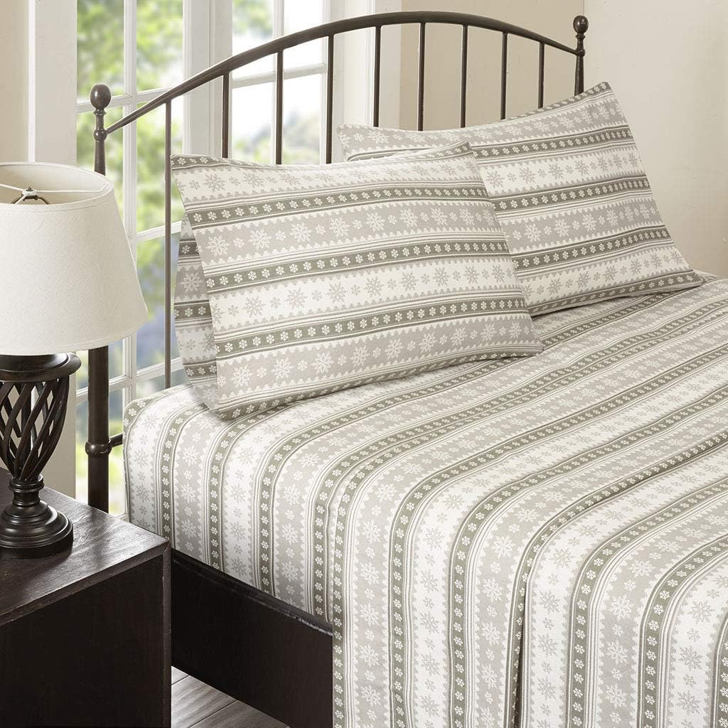 Woolrich Cotton Sheet Set Cottage Charms Print, 100% Cotton Flannel Sheets Warm & Fuzzy Bedding Set King Size Sheets, Fitted Pocket Fits Up to 14" Mattress, King Tan Snowflake, 4 Piece