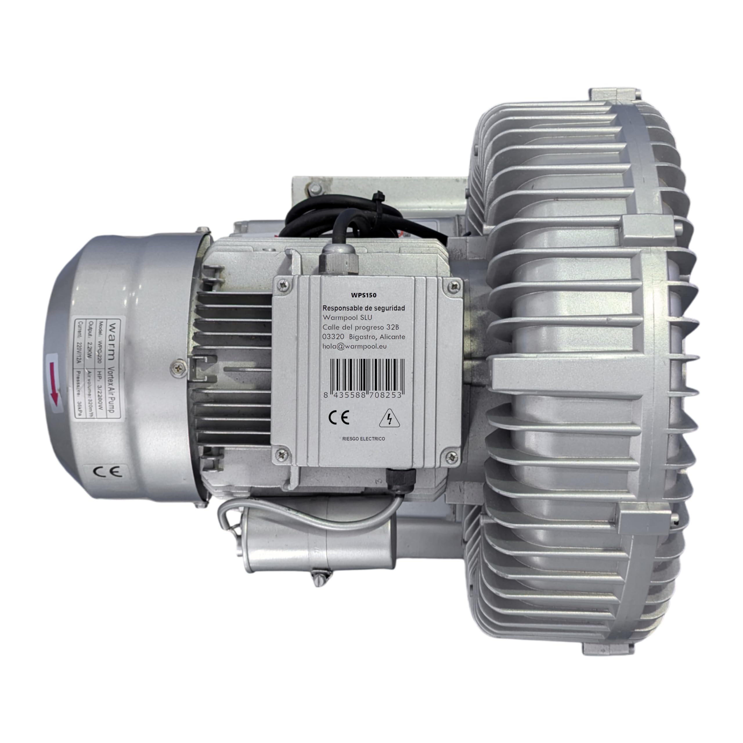 Bomba de Aire Turbosoplante Soplador Canal Lateral 1.5kW 2CV Aluminio Uso Continuo SPA y Piscina