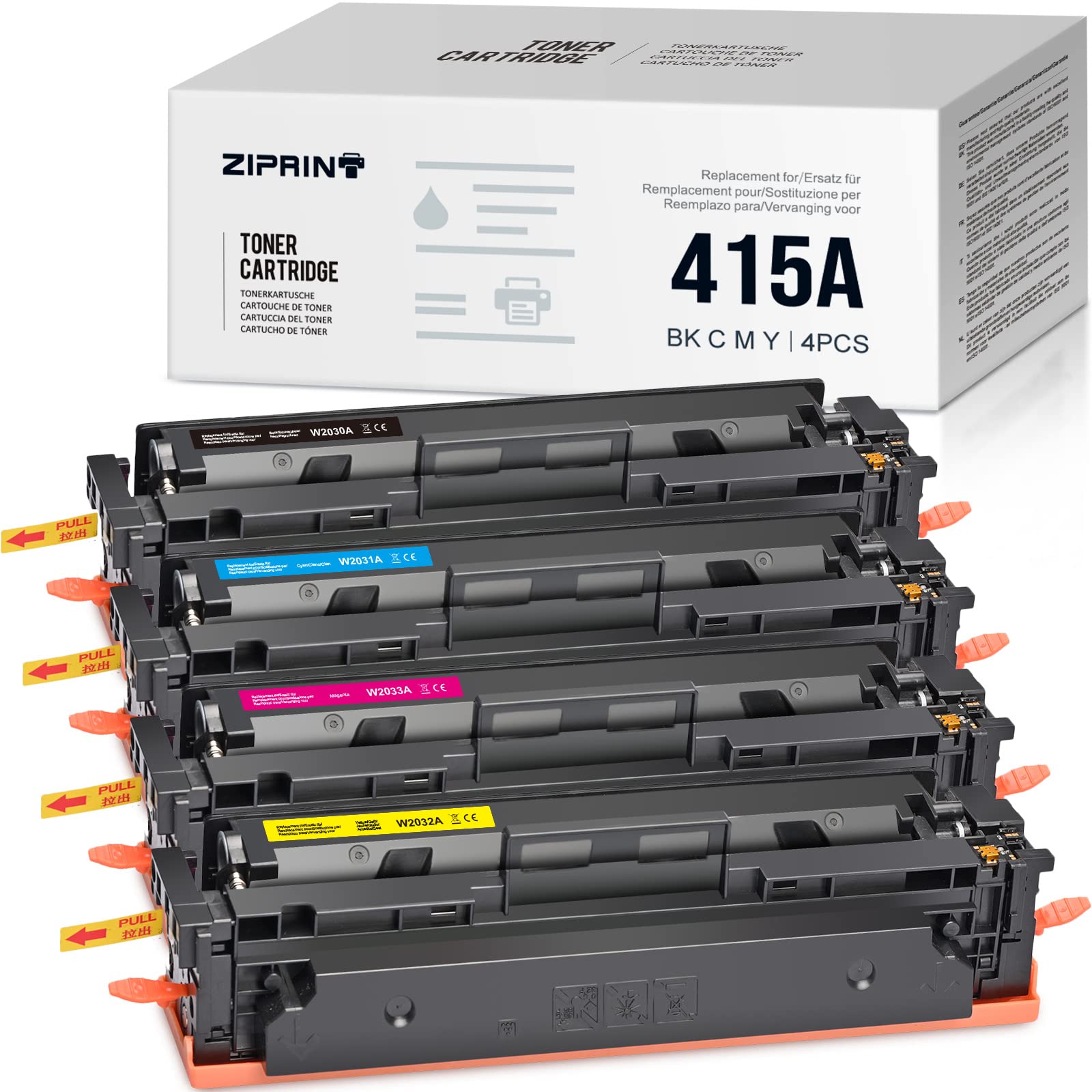 ZIPRINT415A (with chip) Remanufactured Toner Cartridge Replacement for HP 415A Toner Color Laserjet Pro MFP M479fdw M479dw M454dw M454dn M479fdn M454 (Black/Cyan/Magenta/Yellow)