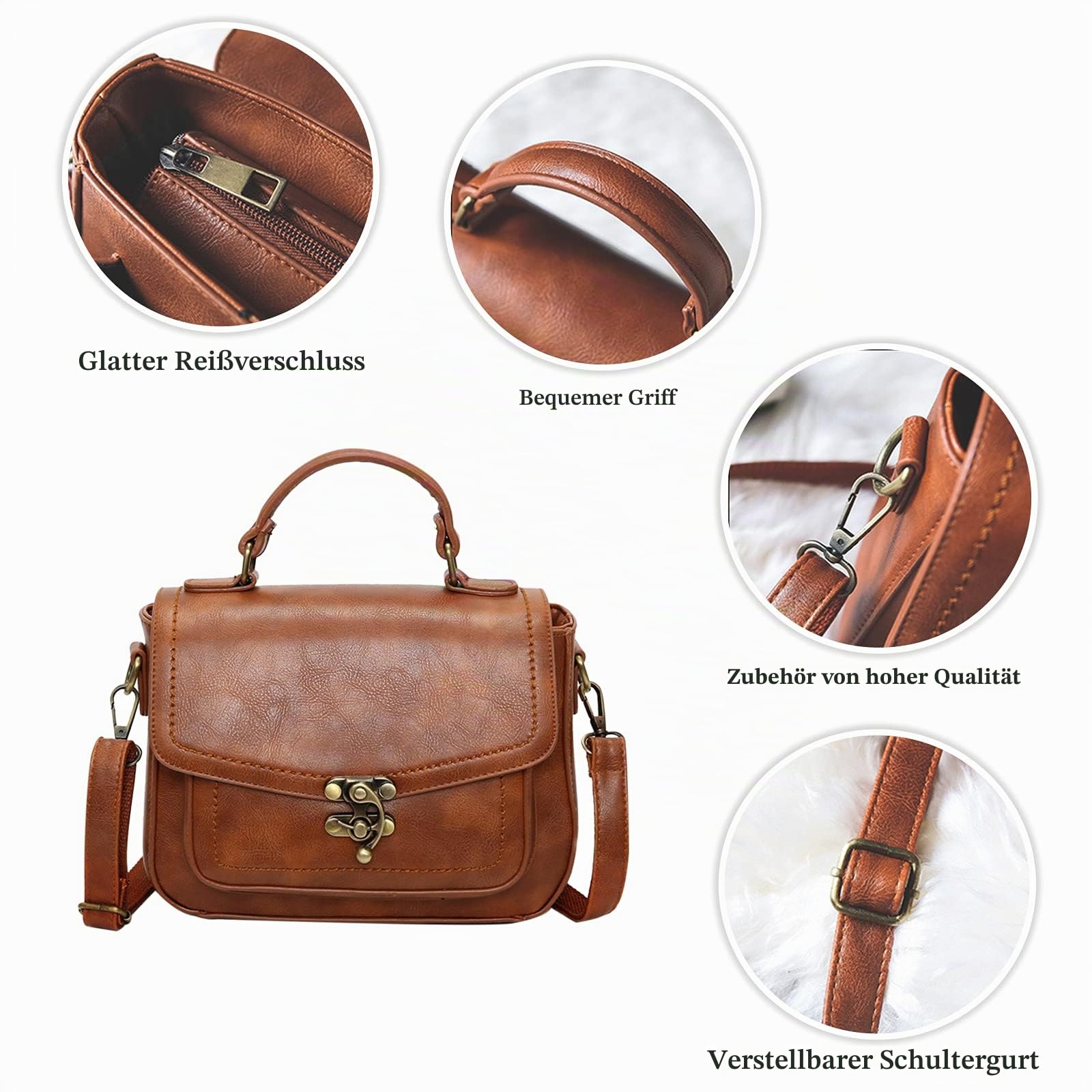 Umhängetasche Damen Schultertasche Retro Handtasche Schulterbeutel für Reise Dating Einkaufen Täglicher Gebrauch Schwarz