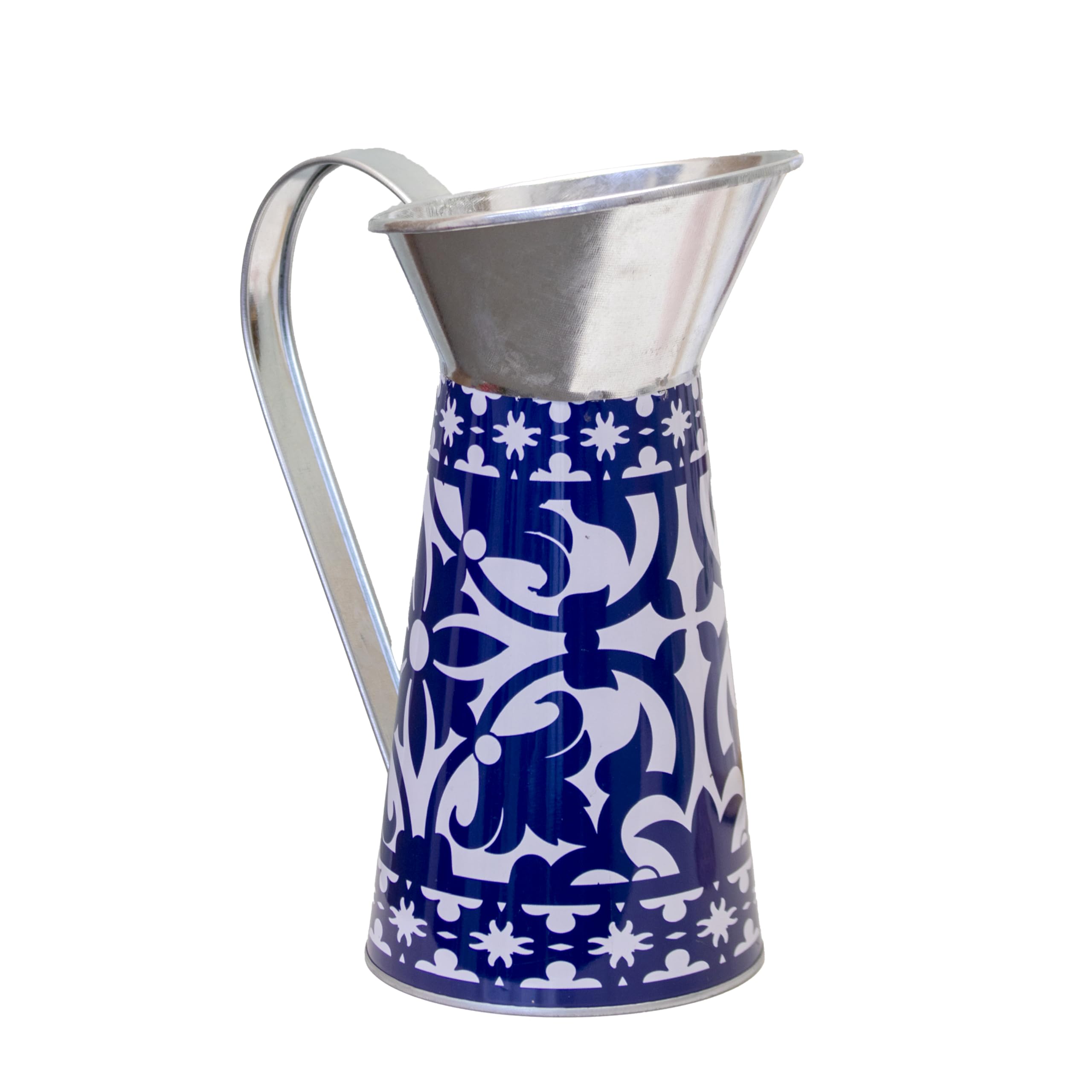 Darthome Blue And White Mediterranean Blue White Metal Jug Vase Floral Decorative Pitcher Home Decor