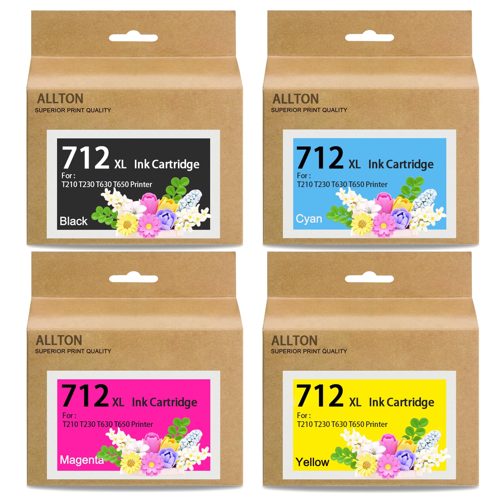 Allton Remanufactured 712 712XL Ink cartridges Replacement for T210 T230 T630 T650 Printers(4-Pack,3ED71A 3ED67A 3ED38A 3ED39A)