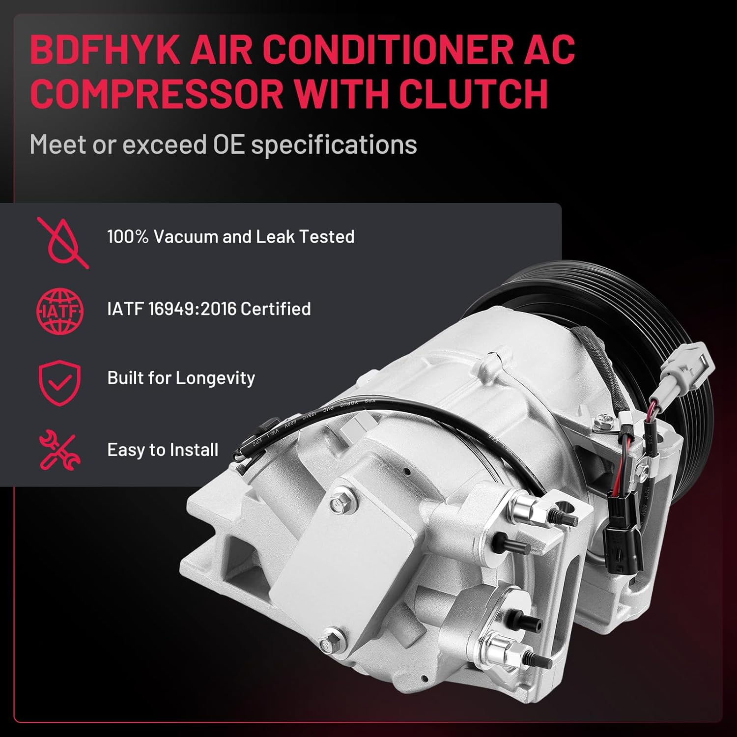 BDFHYK Air Conditioning A/C Compressor with Clutch compatible with Nissan Altima 2007 2013-2018, Rogue 2014-2020 2.5L, Replacement 98664 97664 926003TA0A
