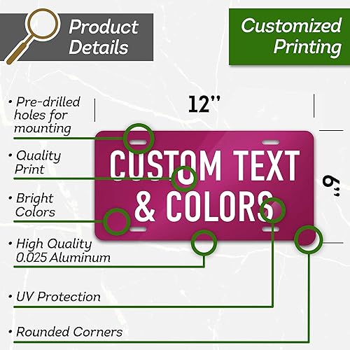Miniatura 7 de Custom License Plates, Personalized Plates for Front of Car | Vanity Plate 6x12 Inch - Size Rust-Free Metal 40 Colors by: My Sign Center, USA