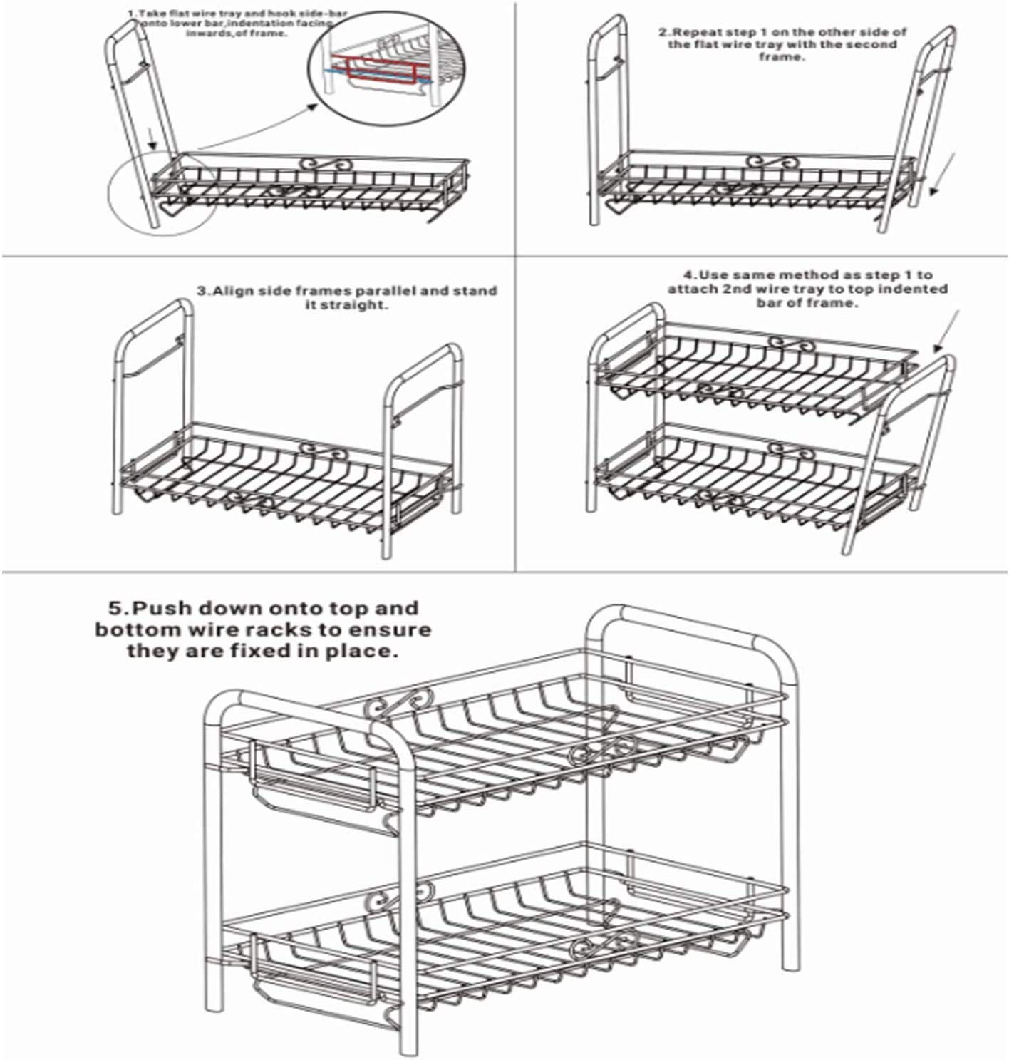 YCOCO Abtropfgestell, 2 Etagen, rostfrei, Abtropfgestell für Küche, Organizer, platzsparendes Regal mit abnehmbarem Abfluss, Utensilienhalter, Getränkehalter und Haken, schwarz