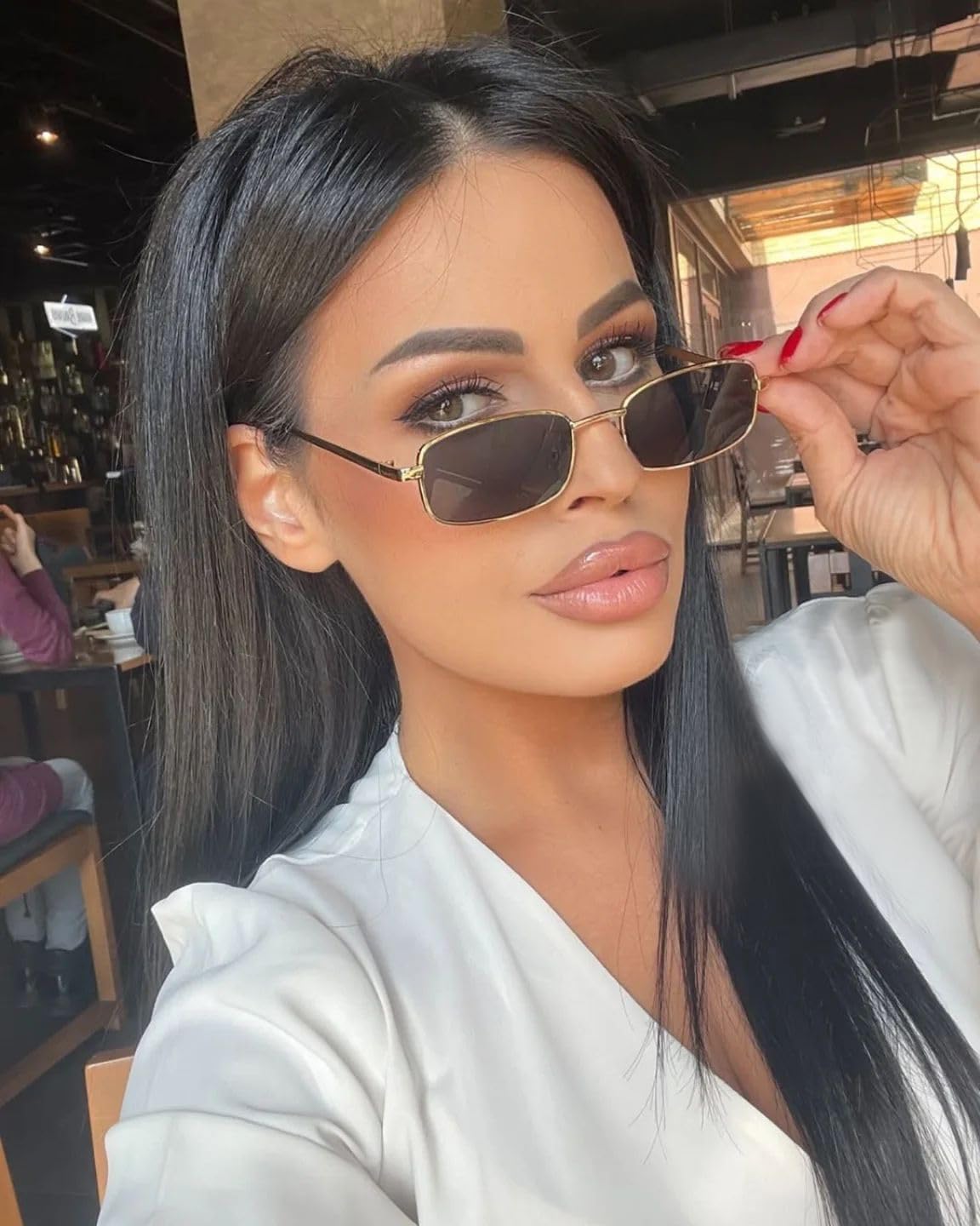 SORVINO Small Narrow Rectangle Sunglasses for Women Men Retro Y2K Metal Frame 90s Skinny Shades - Image 3