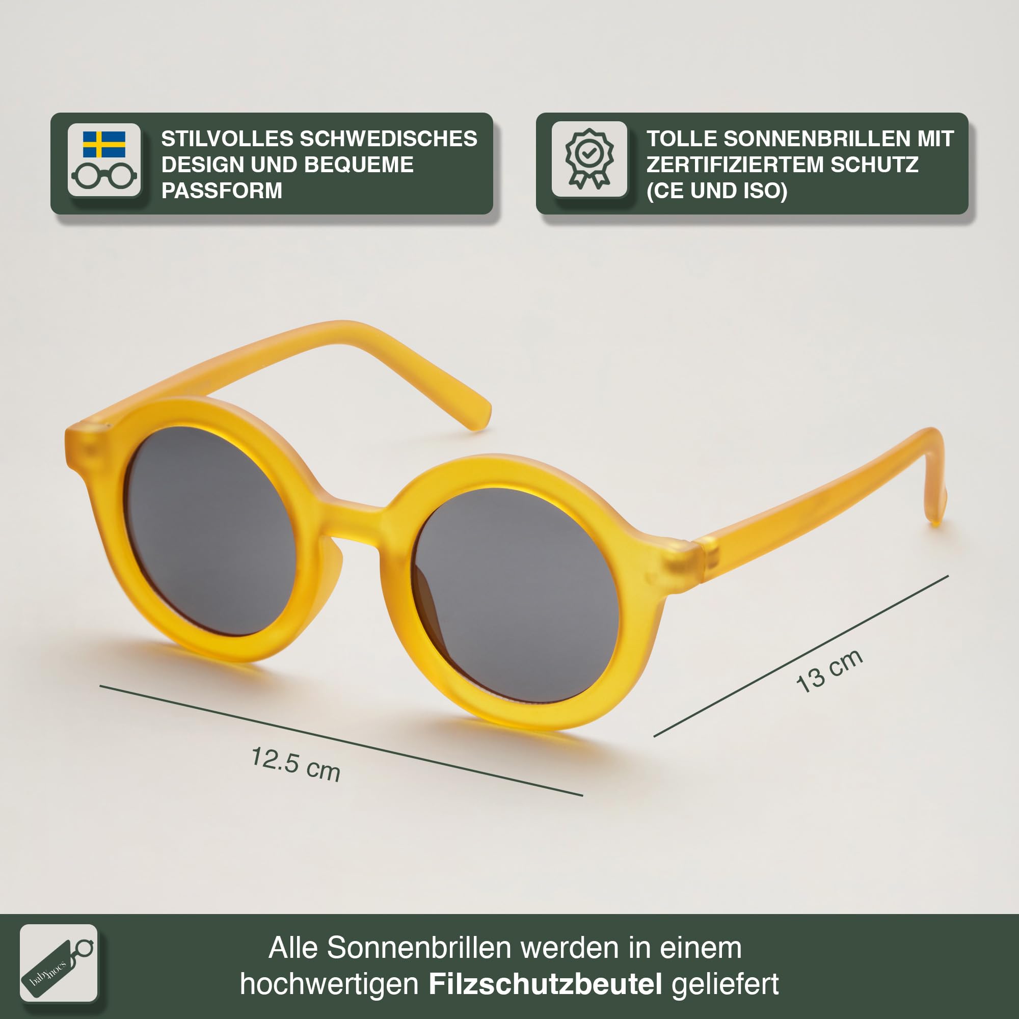 BABYMOCS Signature Kindersonnenbrille 1,5-7 Jahre | Recycelter Biokunststoff & 100% UV400-Schutz Kat. 3 | Runde Sonnenbrille Jungen & Mädchen BPA-frei | Handgefertigt - Schwedisches Design
