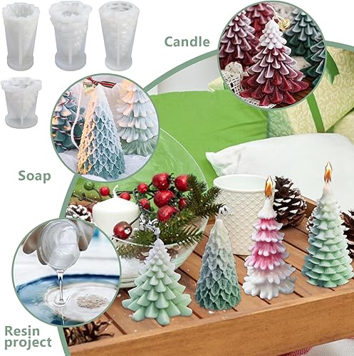 Miniatura 4 de 4 moldes para velas de árbol de Navidad, moldes para hacer velas, moldes de bricolaje 3D antiadherentes flexibles para árbol de Navidad, resina de