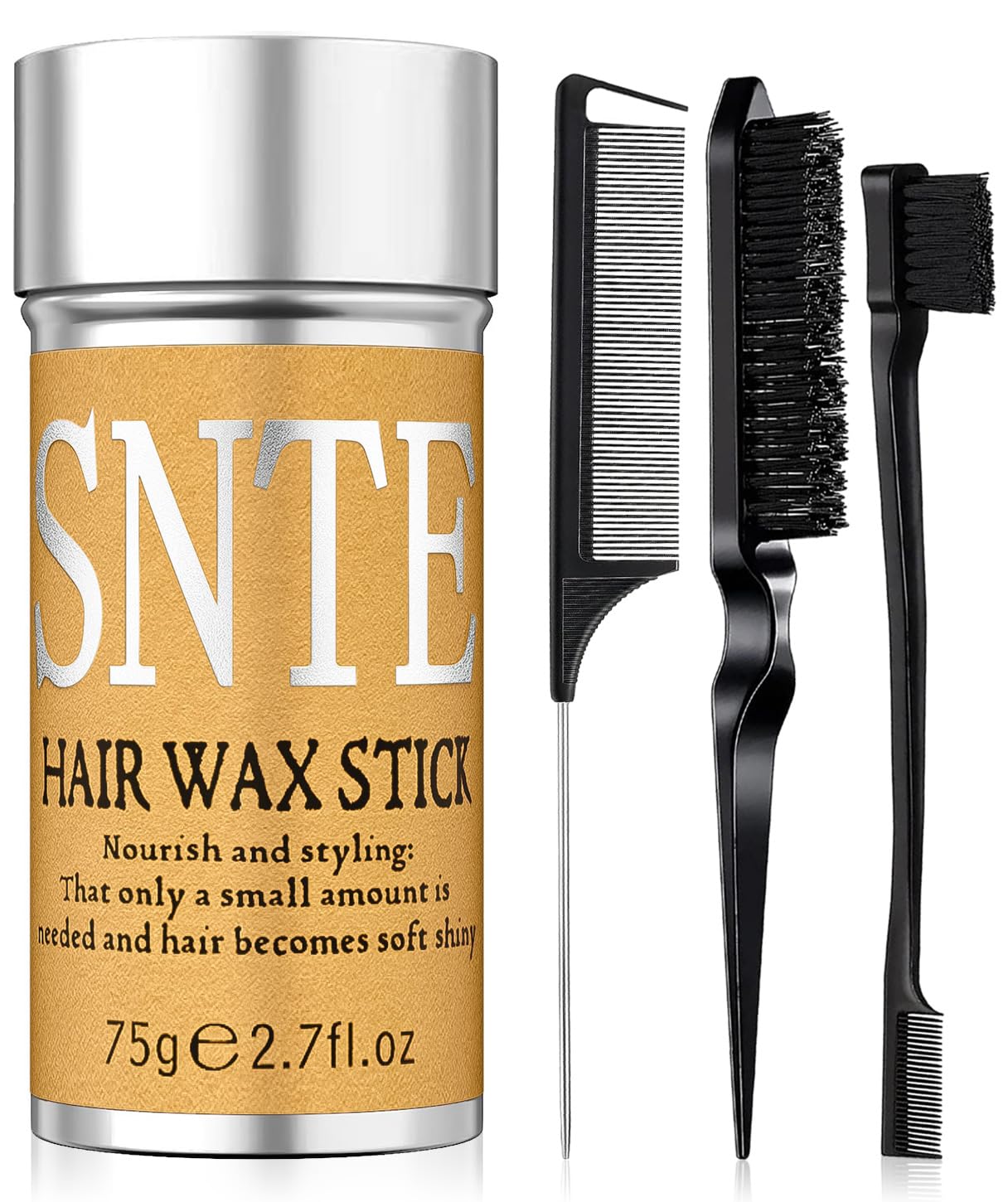 Hair Wax Stick & Slick Back Hair Brush Set, Non-greasy Styling Wax Stick, Slick Back Brush for Smoothing Flyaways & Frizz, Styling Comb Set - Bun Accessories for Women, Teen Girls