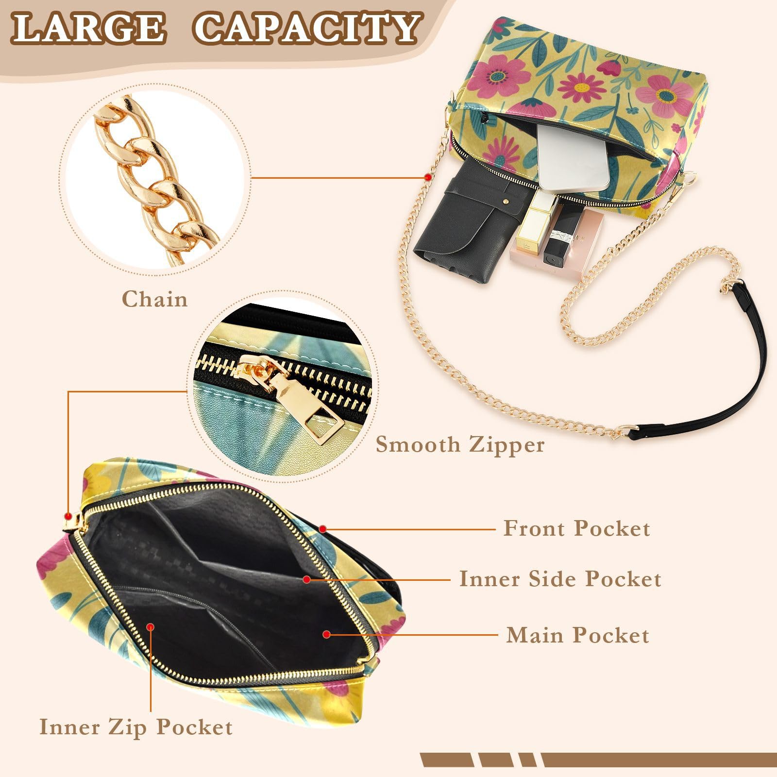 Bolso bandolera ligero con correa de cadena con capacidad de 2,5 L para