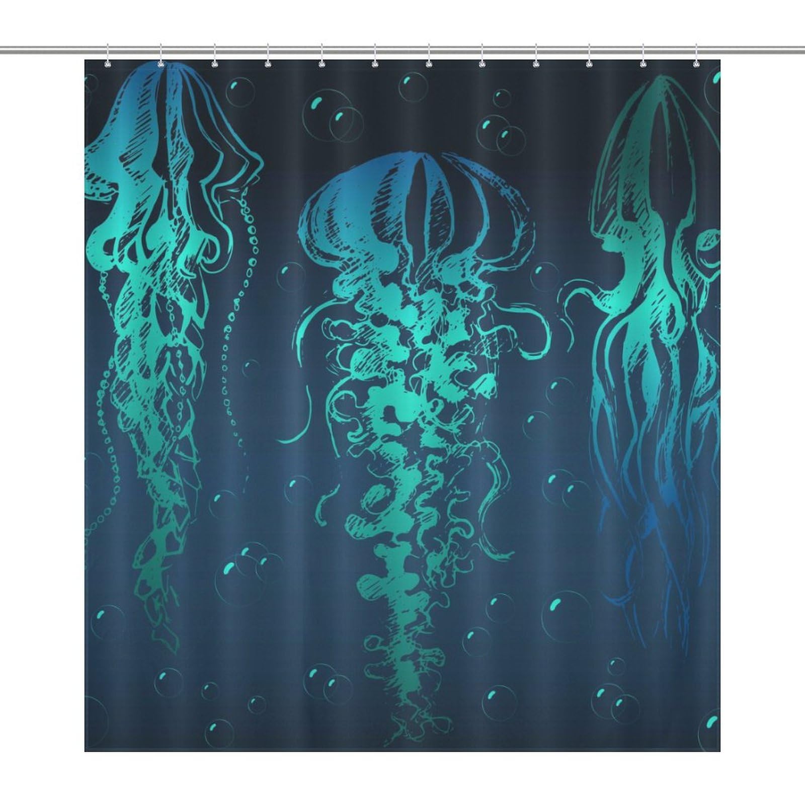 Rideau de douche méduse imperméable 168 x 183 cm avec anneaux pour baignoire